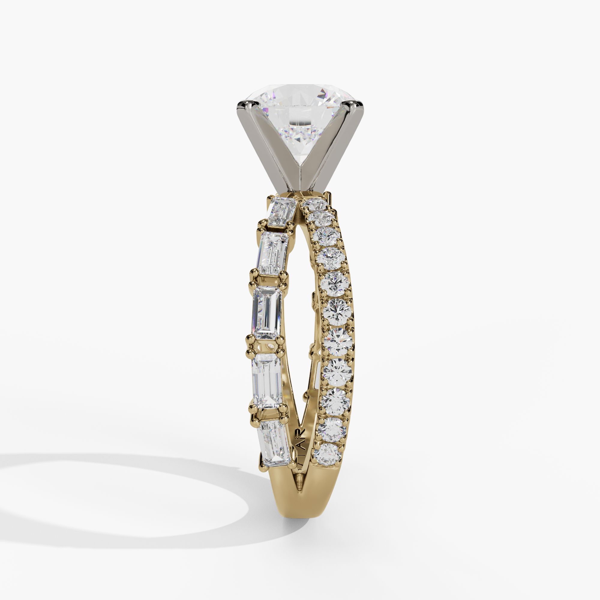 Split Shank Round & Baguette Diamond Crossover Engagement Ring