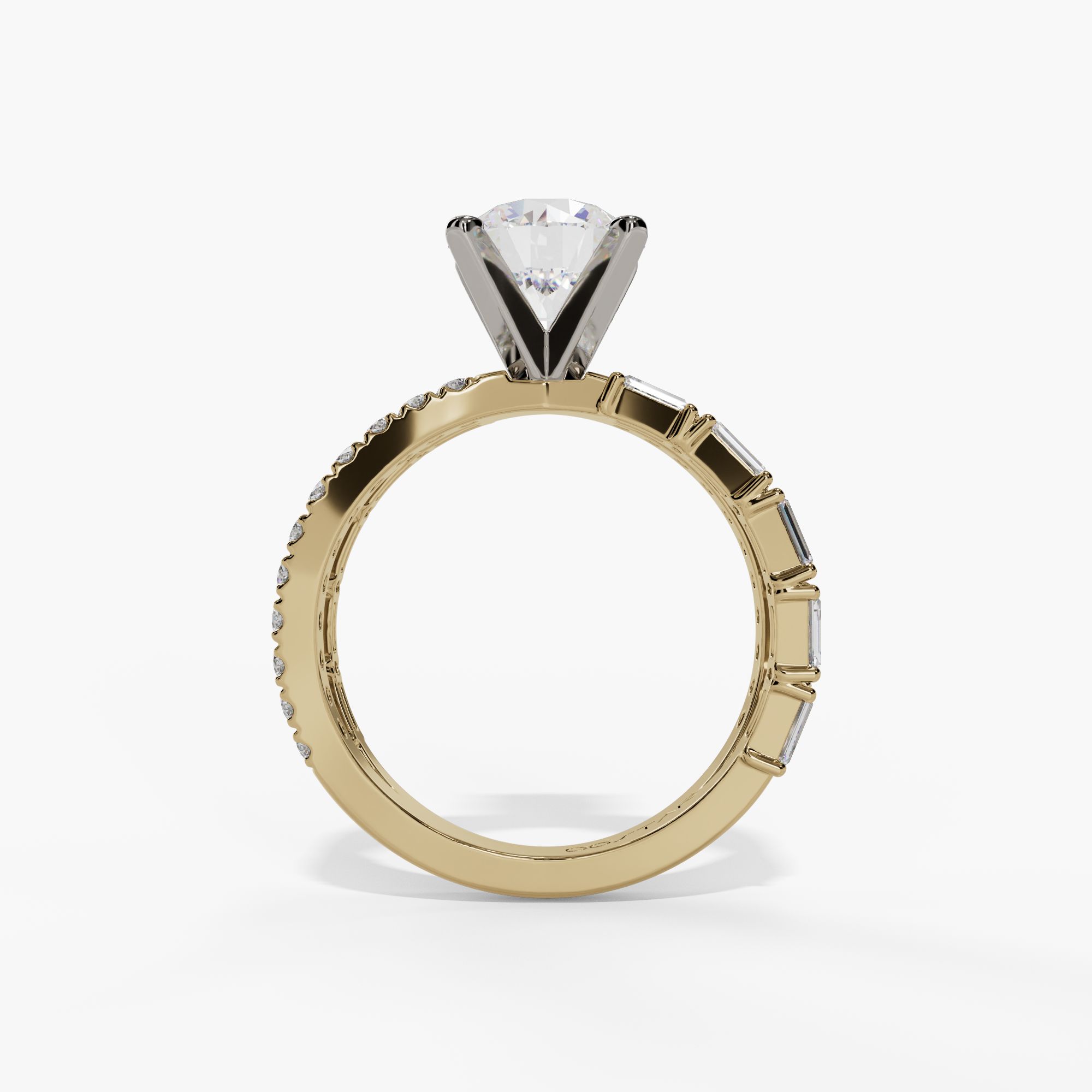 Split Shank Round & Baguette Diamond Crossover Engagement Ring