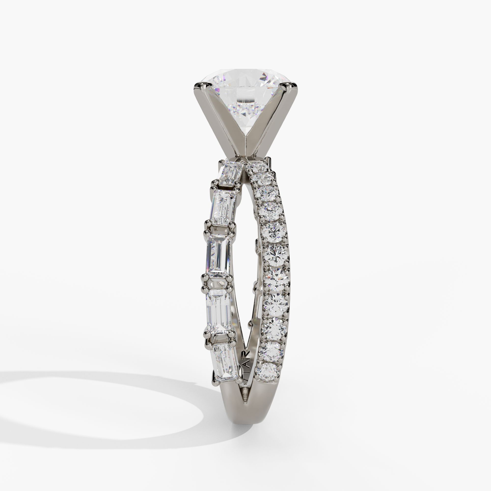 Split Shank Round & Baguette Diamond Crossover Engagement Ring
