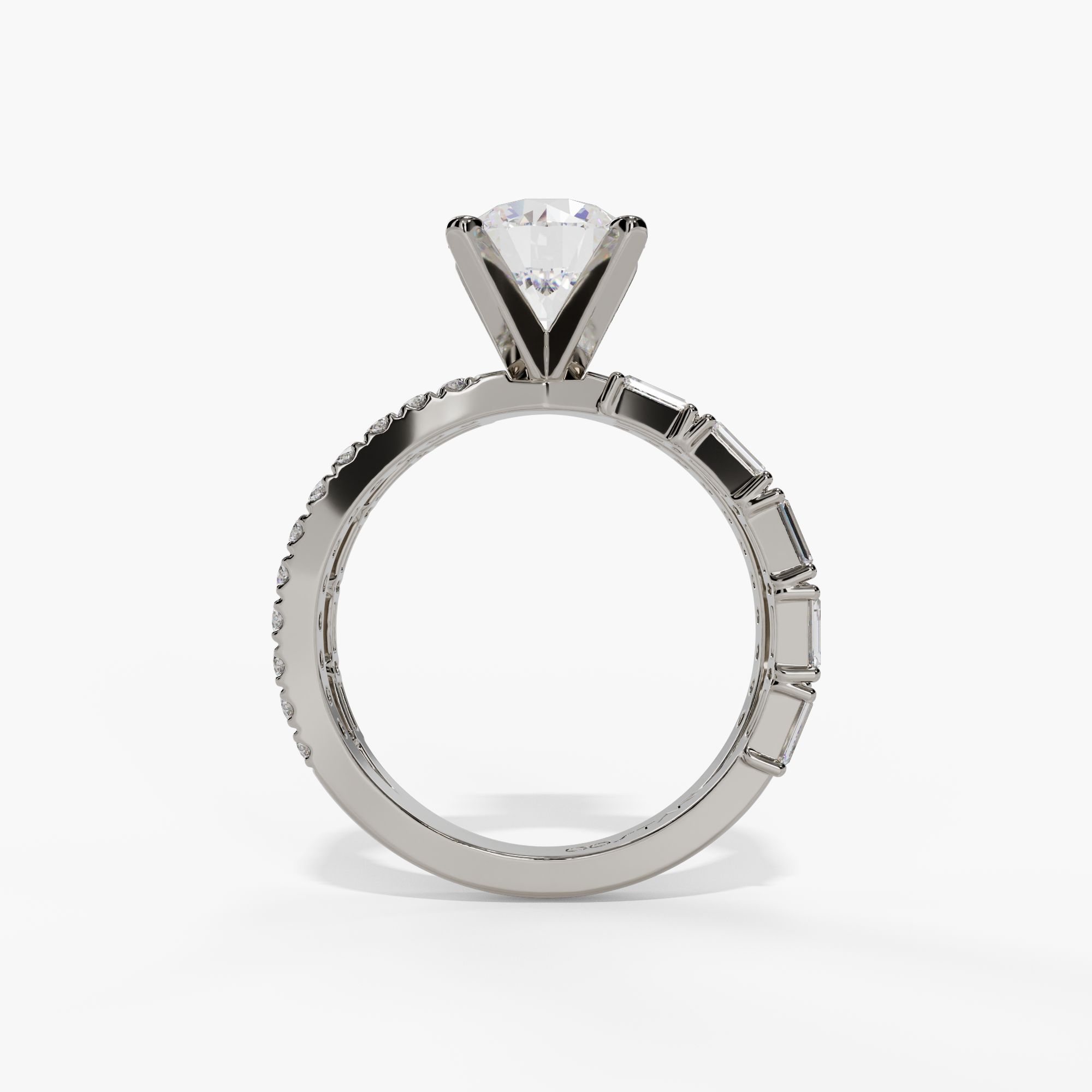 Split Shank Round & Baguette Diamond Crossover Engagement Ring