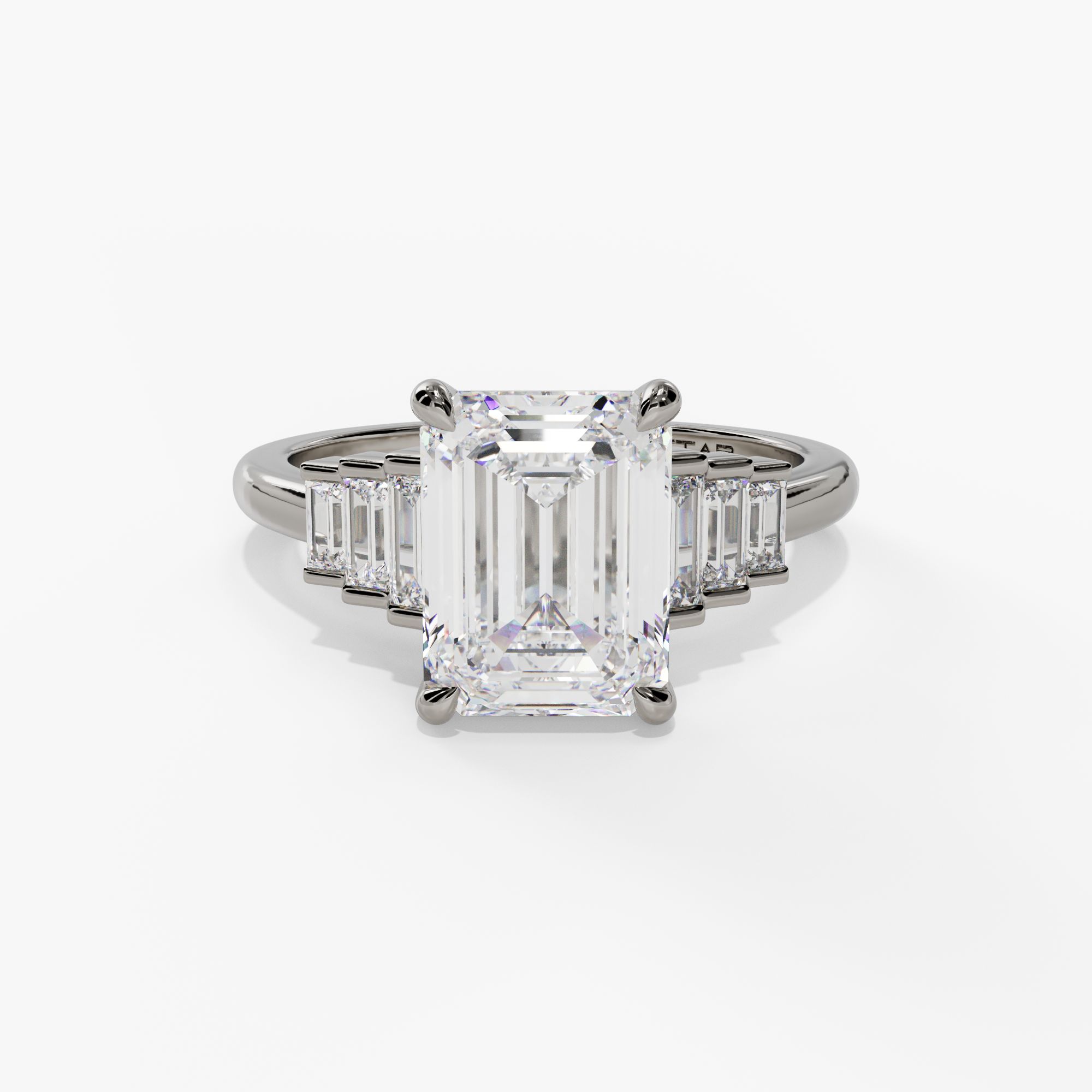 Trio Baguette Accent Diamond Engagement Ring