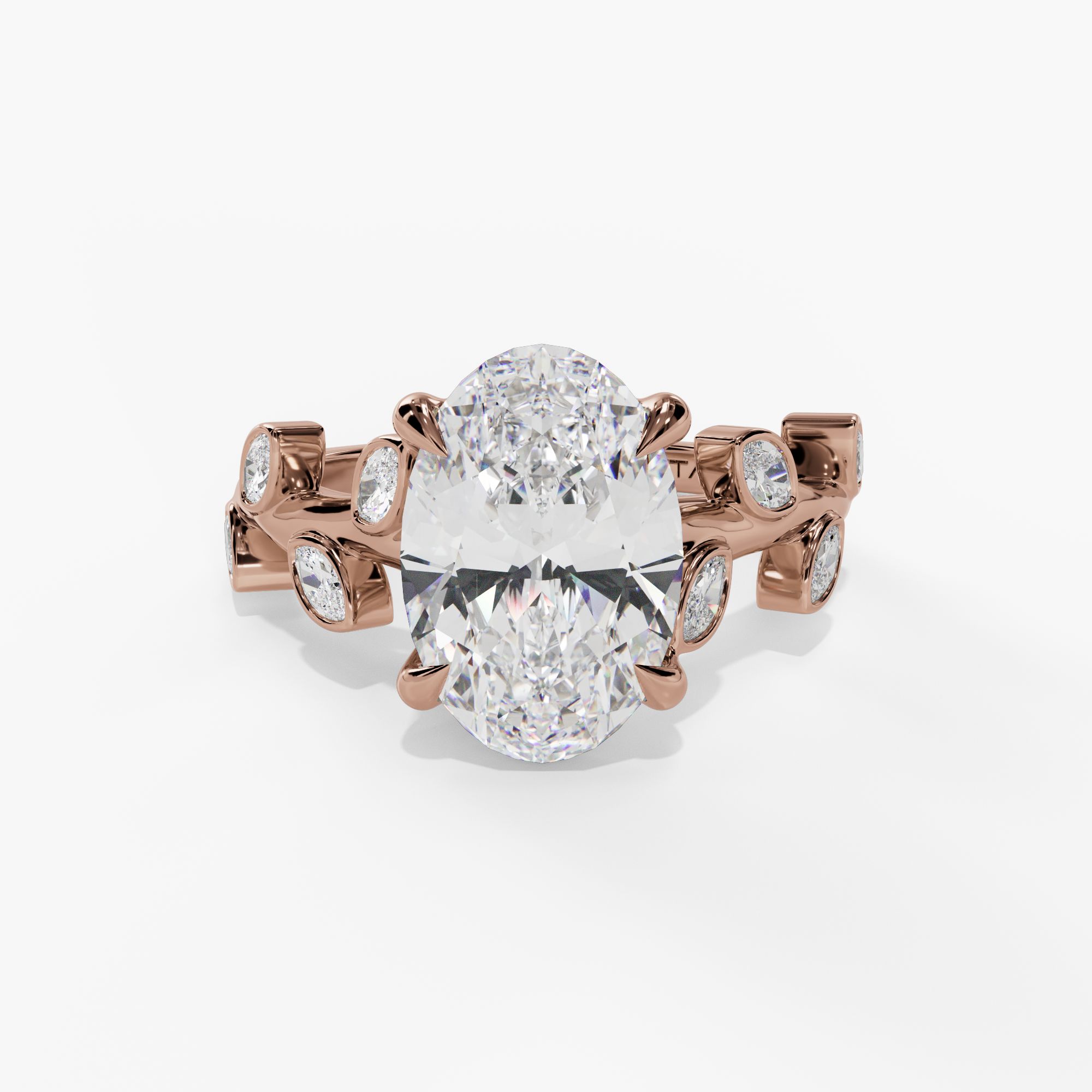 Cathedral Oval Engagement Ring Setting With Marquise Natural Diamond Leaf Accents in 14k Rose Gold — front view