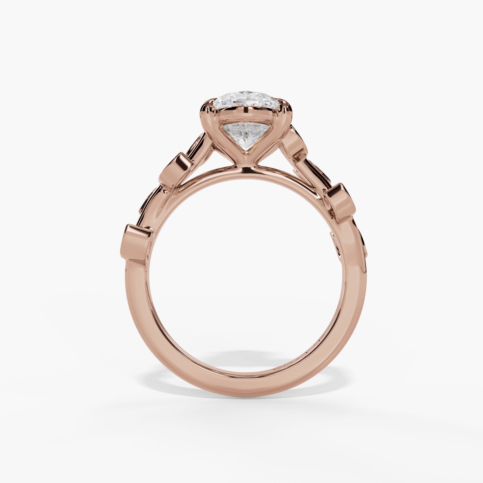Cathedral Oval Engagement Ring Setting With Marquise Natural Diamond Leaf Accents in 14k Rose Gold — full ring view