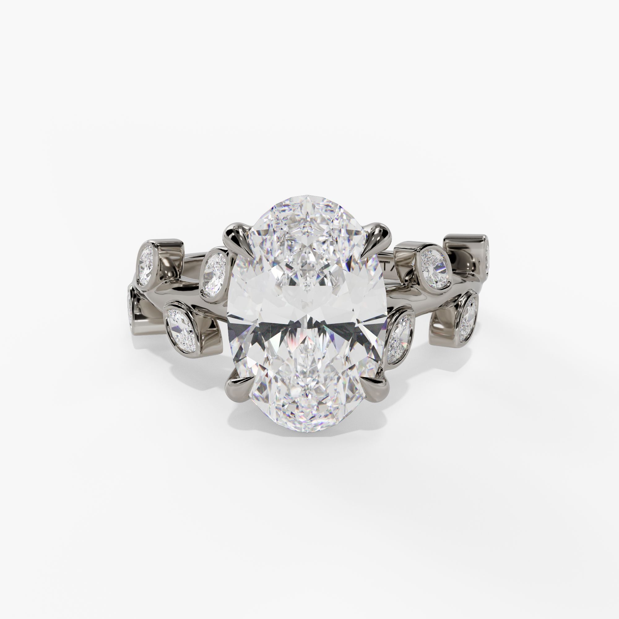 Cathedral Oval Engagement Ring Setting With Marquise Natural Diamond Leaf Accents in 14k White Gold — front view