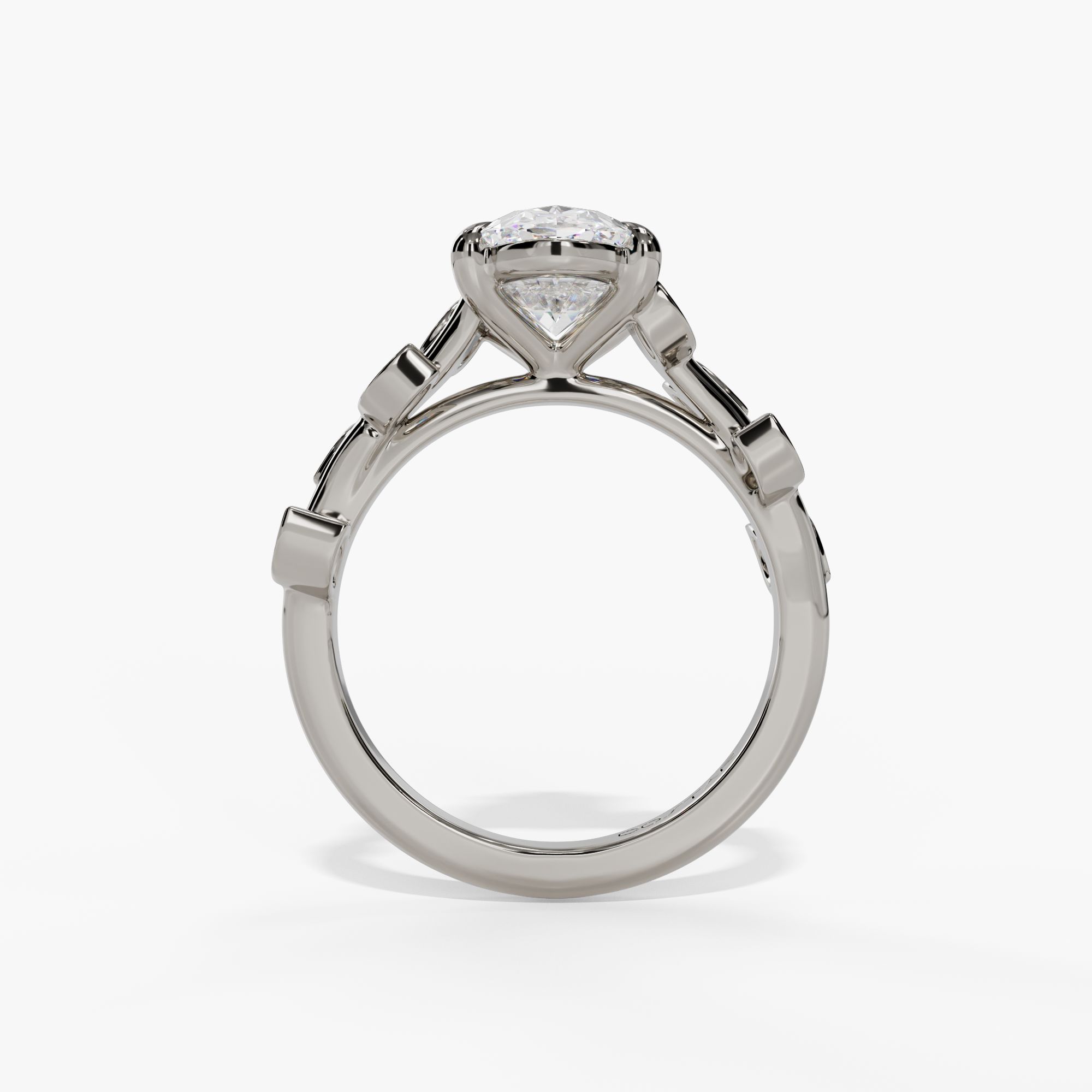 Cathedral Oval Engagement Ring Setting With Marquise Natural Diamond Leaf Accents in 14k White Gold — full ring view