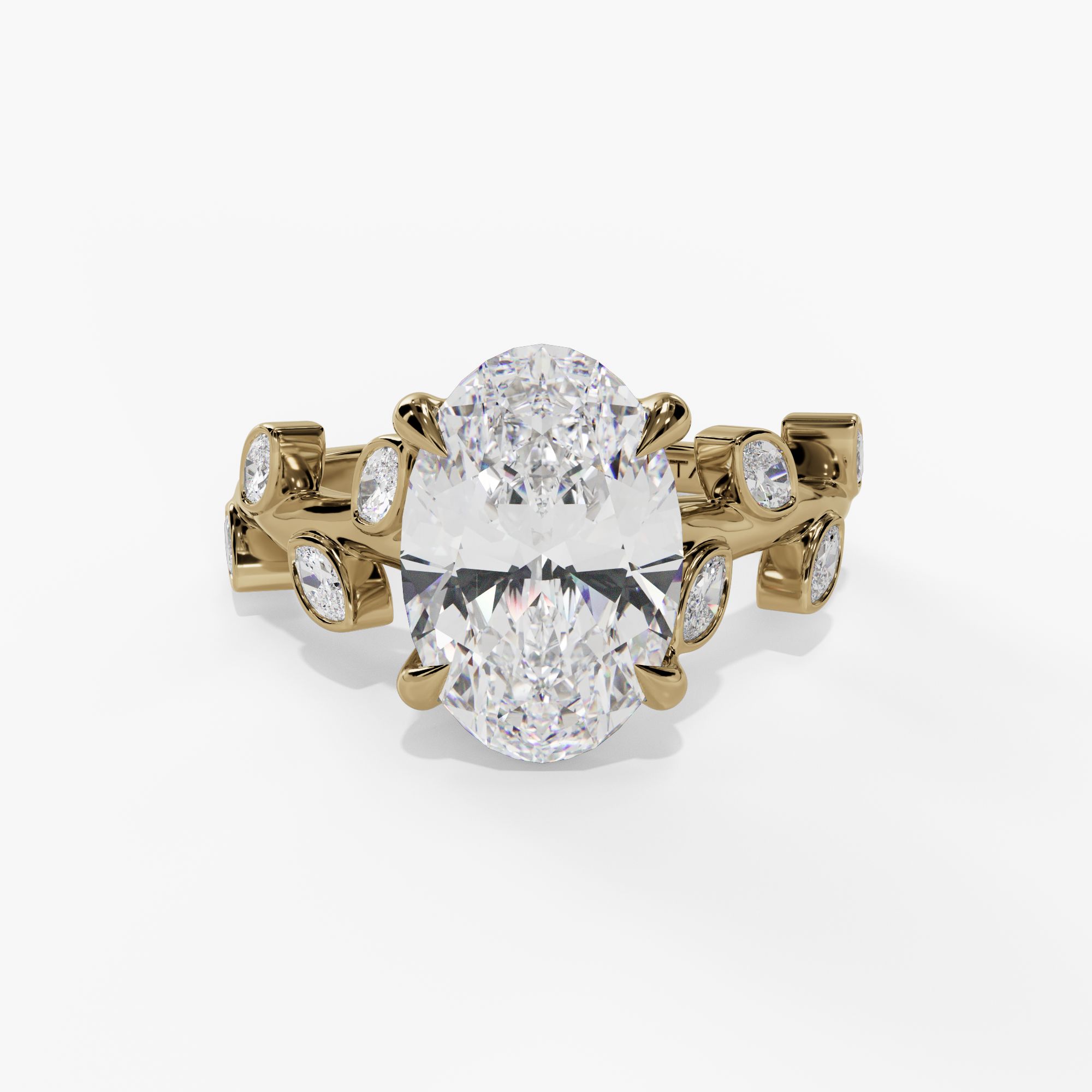 Cathedral Oval Engagement Ring Setting With Marquise Natural Diamond Leaf Accents in 14k Yellow Gold — front view