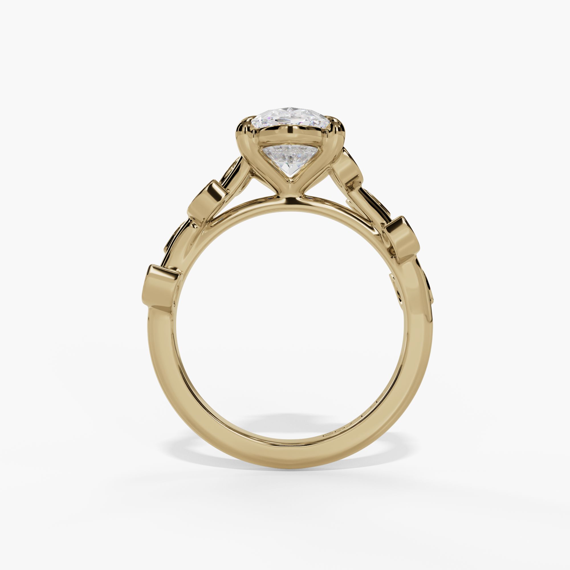 Cathedral Oval Engagement Ring Setting With Marquise Natural Diamond Leaf Accents in 14k Yellow Gold — full ring view