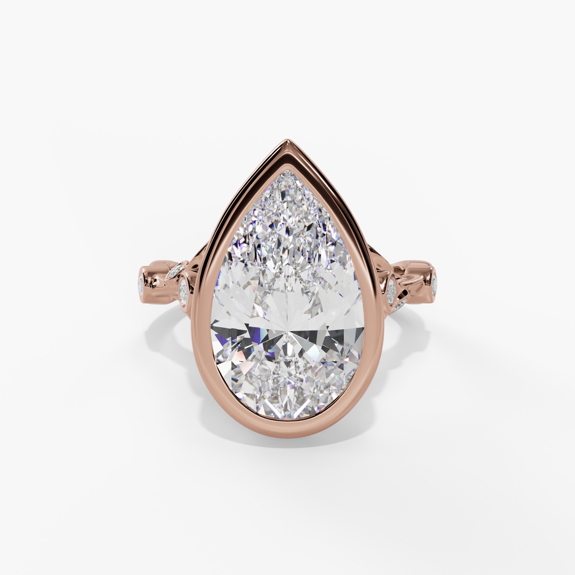 Floral Bezel-Set Pear-Shaped Engagement Ring Setting With Marquise Natural Diamond Gallery Accents in 14k Rose Gold — front view