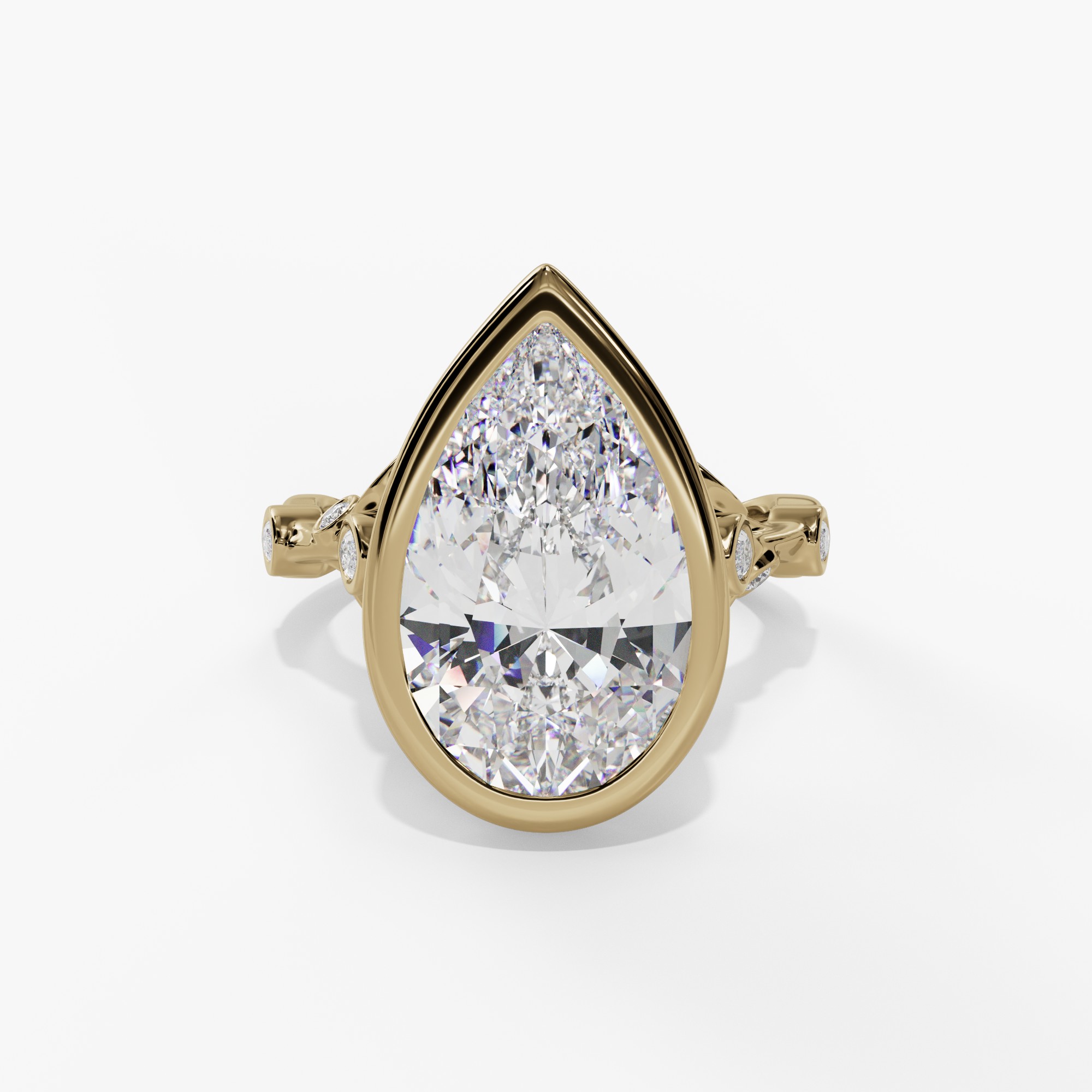 Floral Bezel-Set Pear-Shaped Engagement Ring Setting With Marquise Natural Diamond Gallery Accents in 14k Yellow Gold — front view