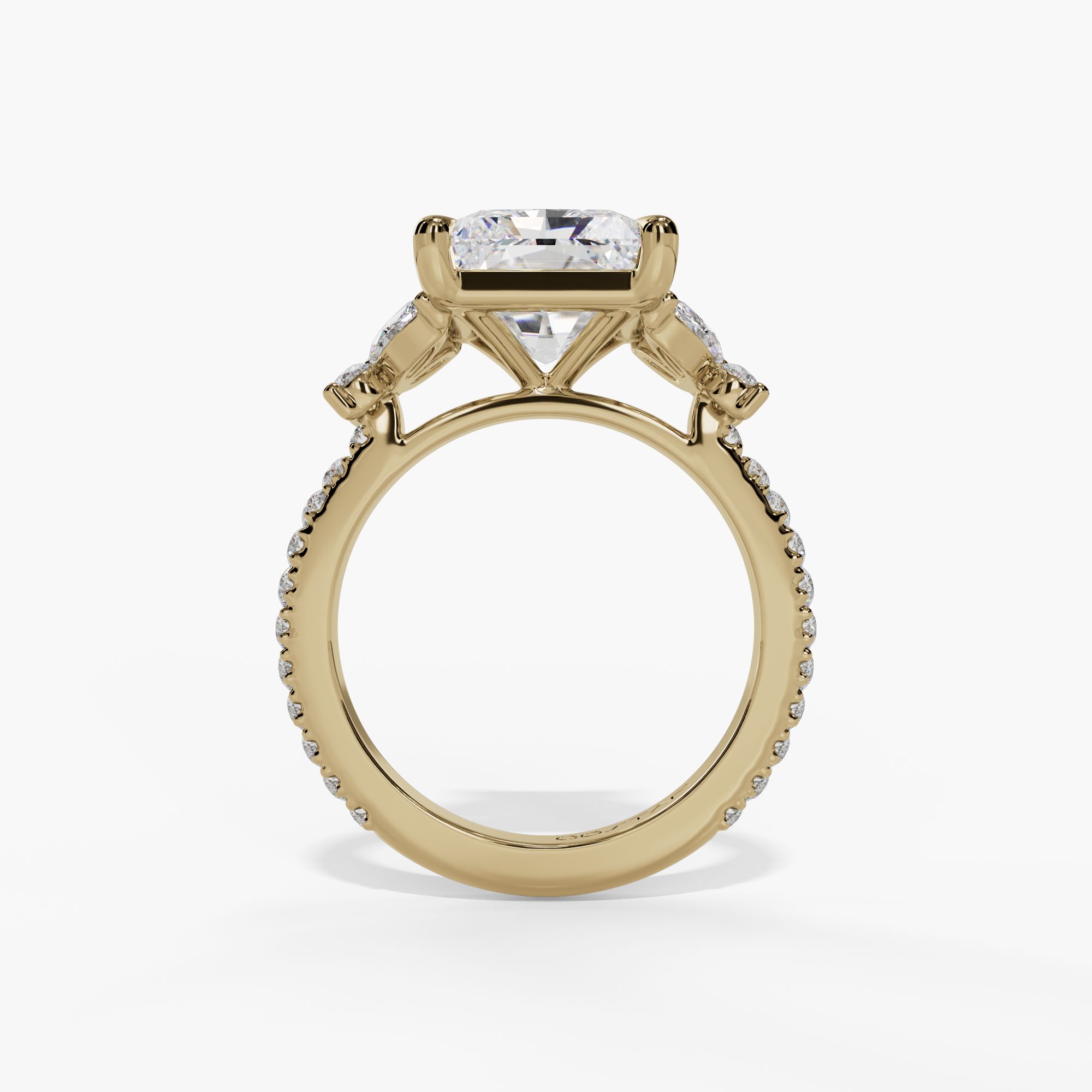 Floral Radiant-Cut Engagement Ring Setting With Marquise & Round Natural Diamond Accents in 14k Yellow Gold — full ring view
