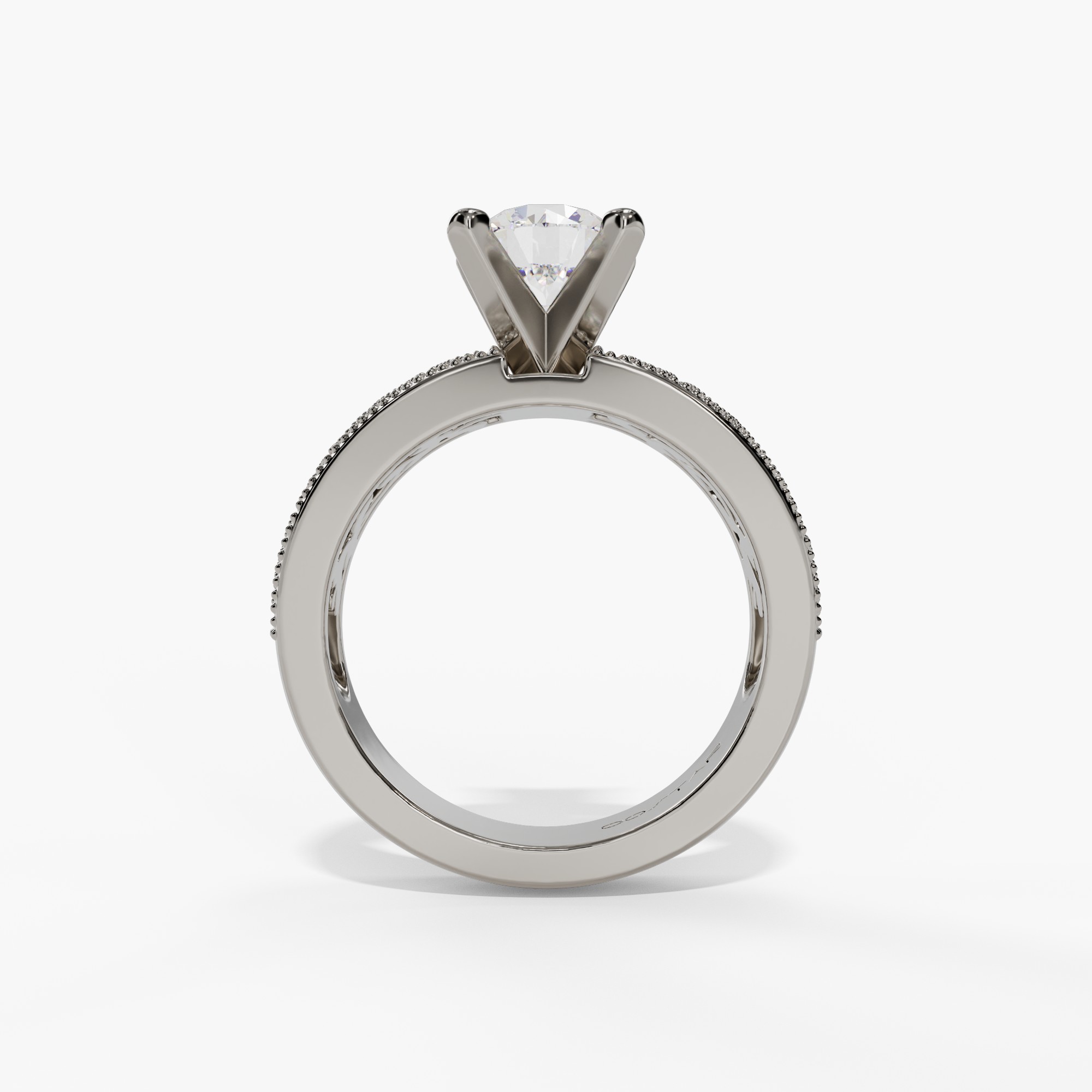 Floral Round Engagement Ring Setting With Vintage Openwork Natural Diamond Wide Band in 14k White Gold — full ring view