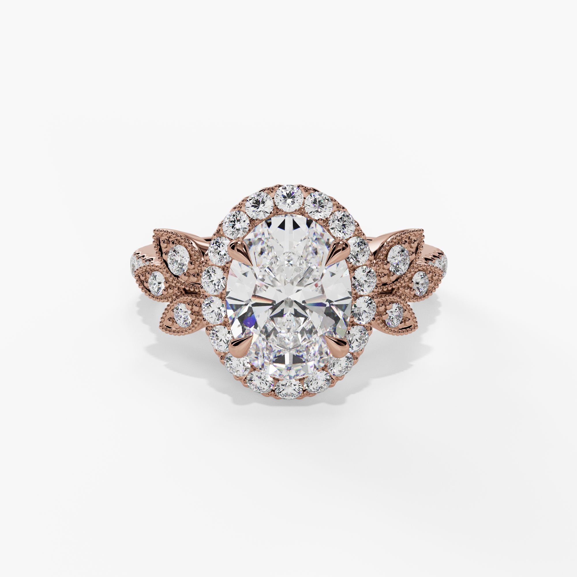 Halo Oval Engagement Ring Setting With Marquise Natural Diamond Accents in 14k Rose Gold