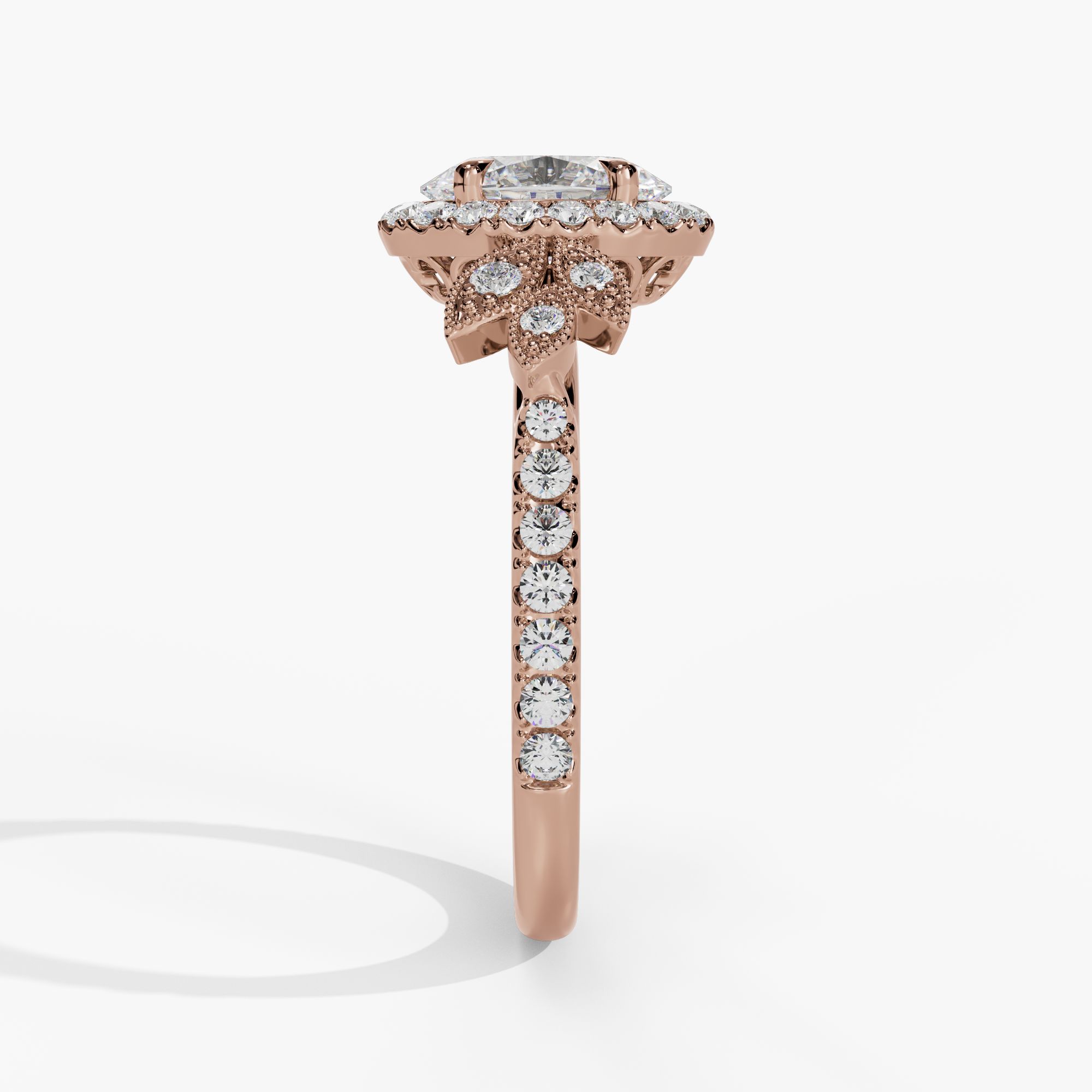Halo Oval Engagement Ring Setting With Marquise Natural Diamond Accents in 14k Rose Gold