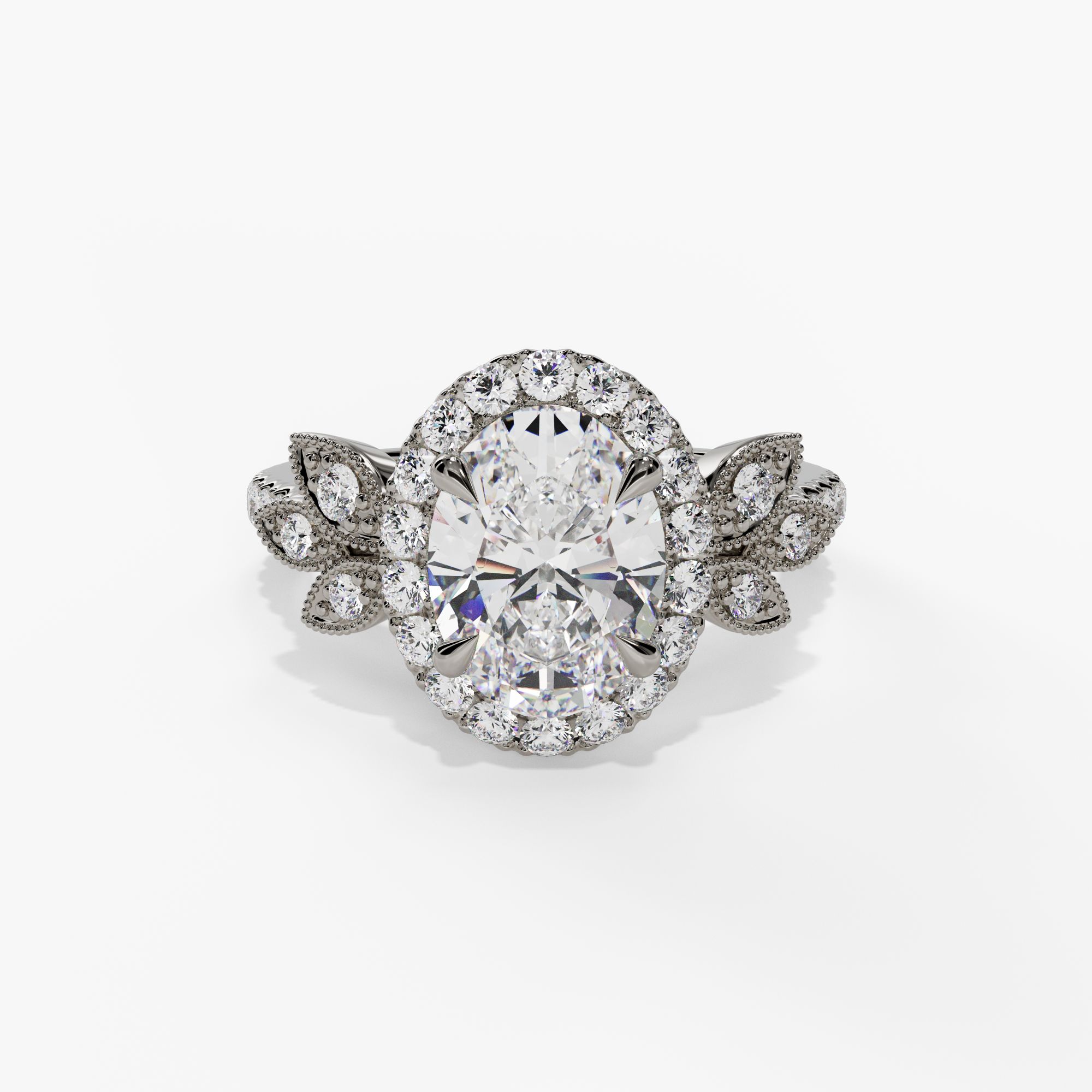 Halo Oval Engagement Ring Setting With Marquise Natural Diamond Accents in 14k White Gold — front view