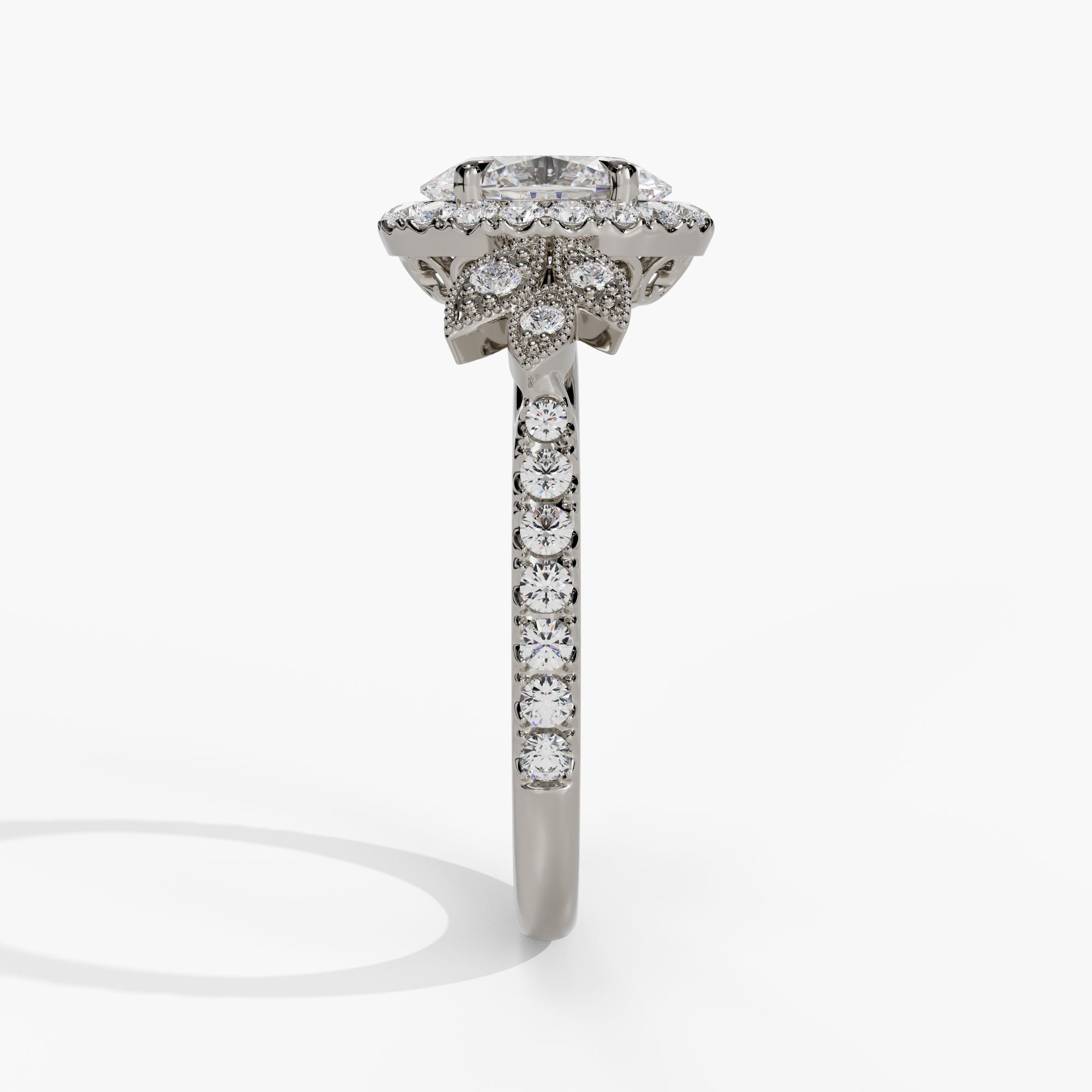 Halo Oval Engagement Ring Setting With Marquise Natural Diamond Accents in 14k White Gold — side view