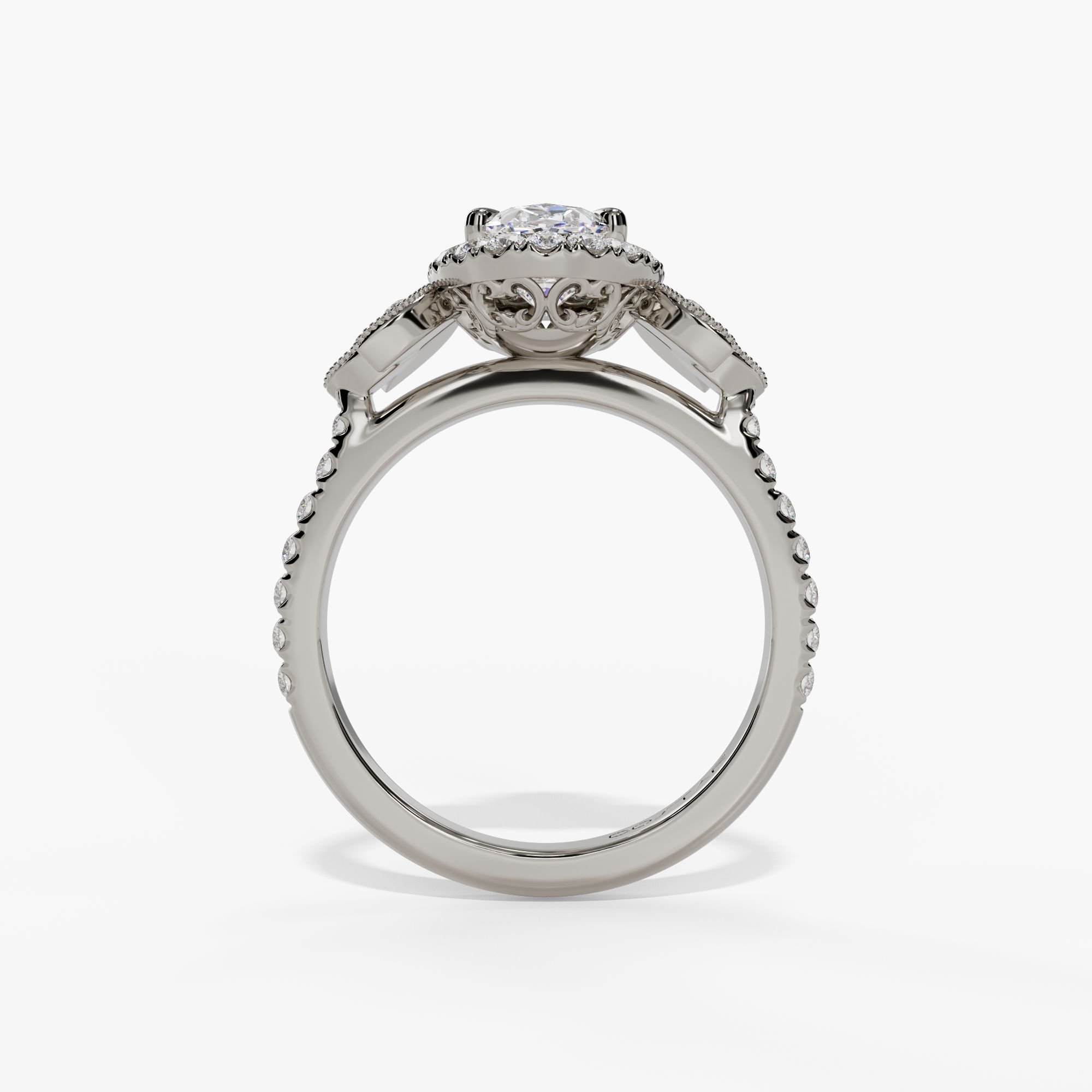 Halo Oval Engagement Ring Setting With Marquise Natural Diamond Accents in 14k White Gold — full ring view