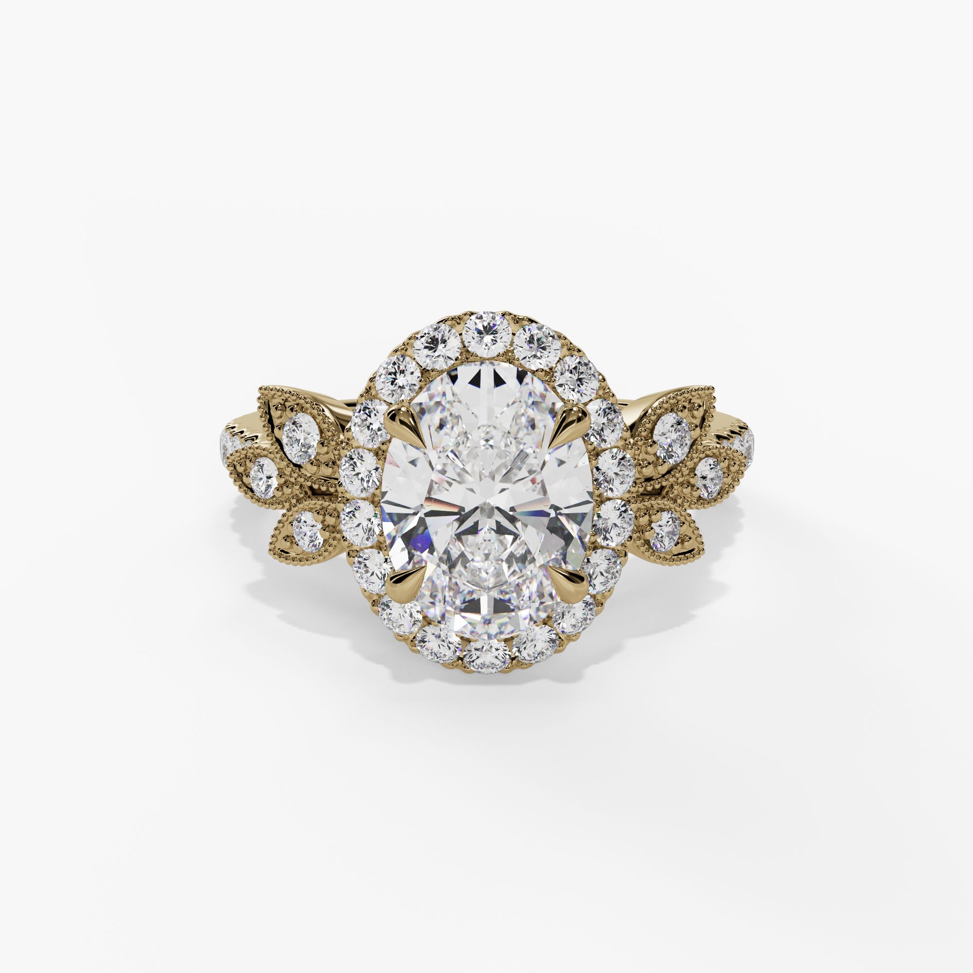 Halo Oval Engagement Ring Setting With Marquise Natural Diamond Accents in 14k Yellow Gold — front view