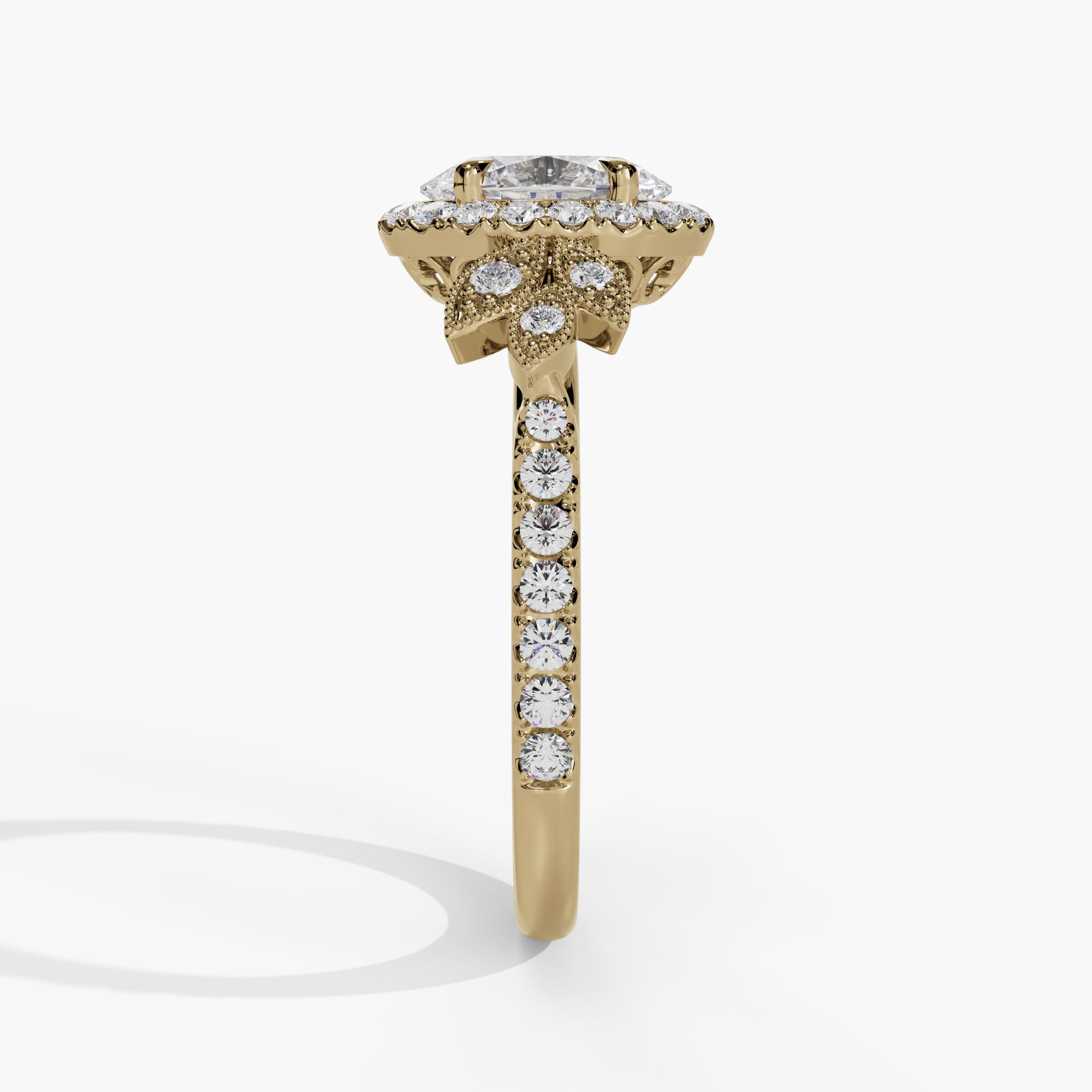 Halo Oval Engagement Ring Setting With Marquise Natural Diamond Accents in 14k Yellow Gold — side view