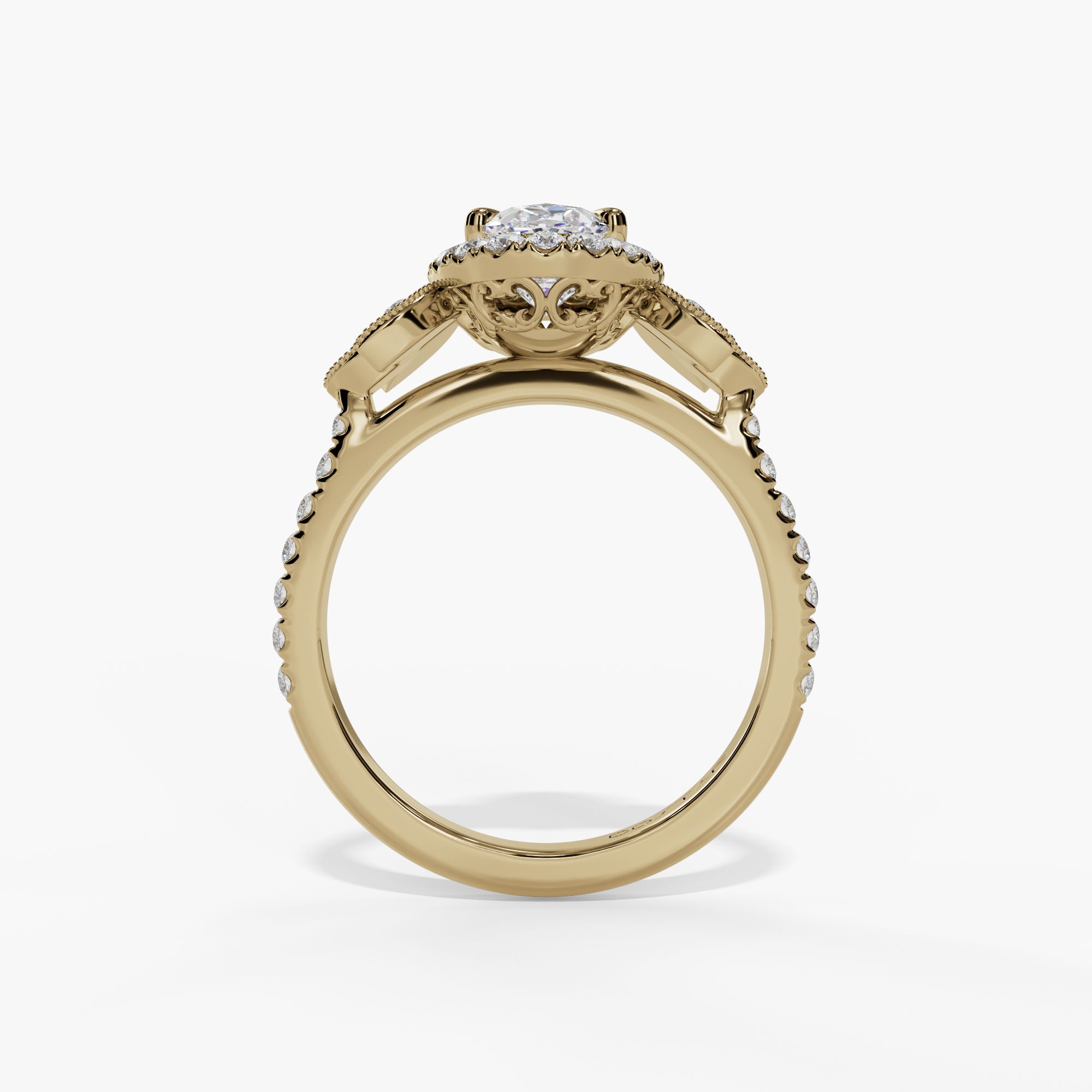 Halo Oval Engagement Ring Setting With Marquise Natural Diamond Accents in 14k Yellow Gold — full ring view