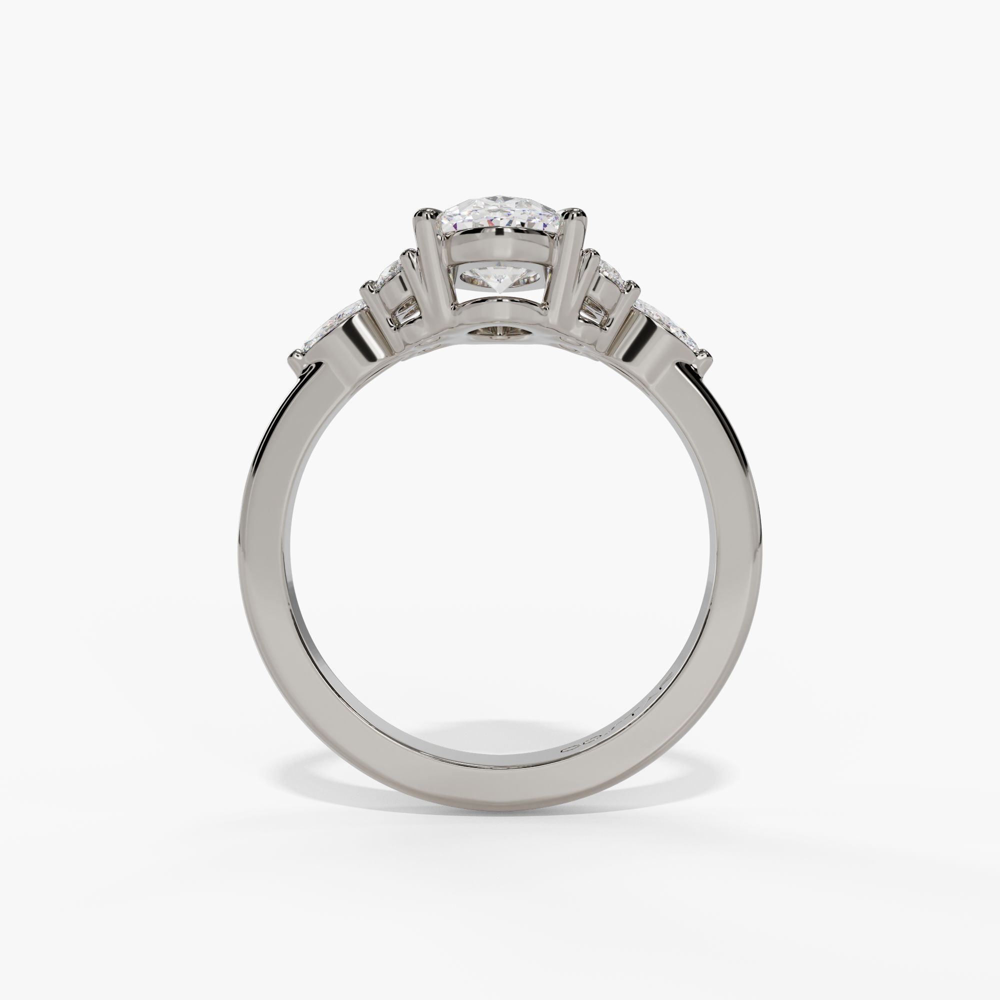 Oval Engagement Ring Setting With Clustered Natural Diamond Side Stones in 14k White Gold — full ring view