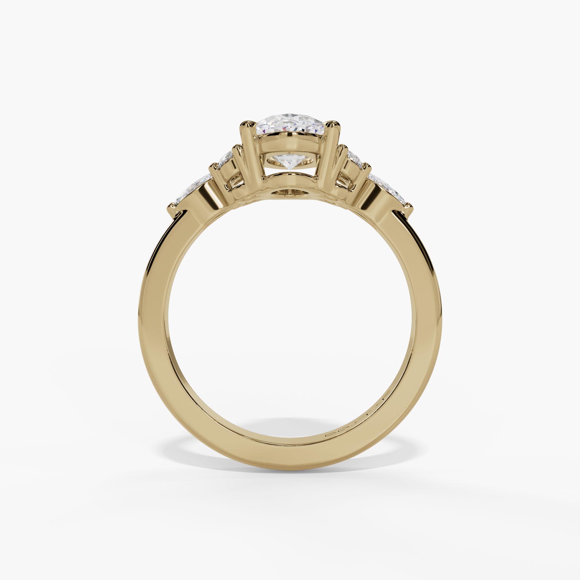 Oval Engagement Ring Setting With Clustered Natural Diamond Side Stones in 14k Yellow Gold — full ring view