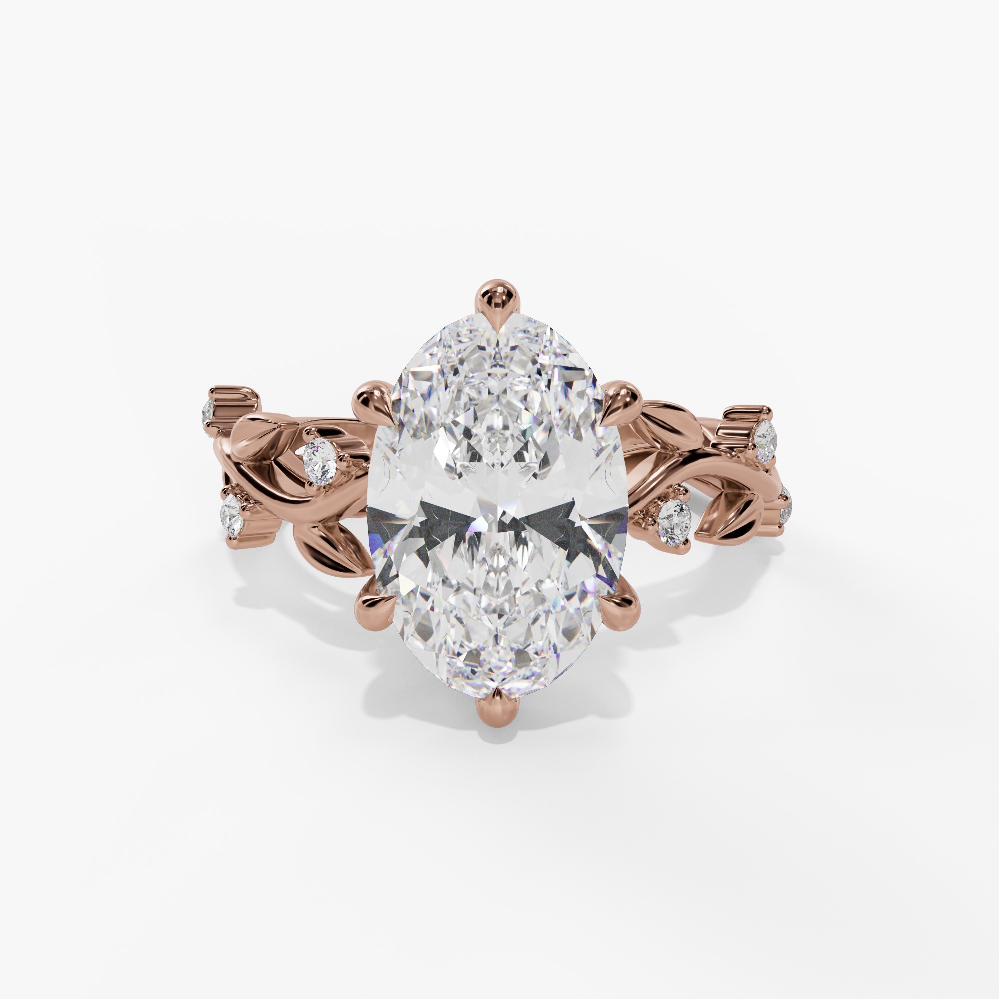 Oval Engagement Ring Setting With Marquise Natural Diamond Vine Accents in 14k Rose Gold — front view