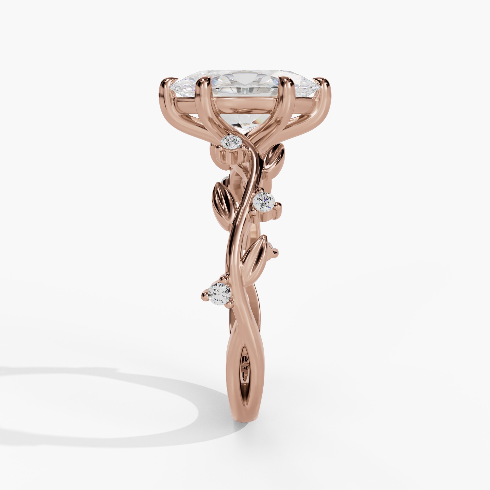 Oval Engagement Ring Setting With Marquise Natural Diamond Vine Accents in 14k Rose Gold — side view