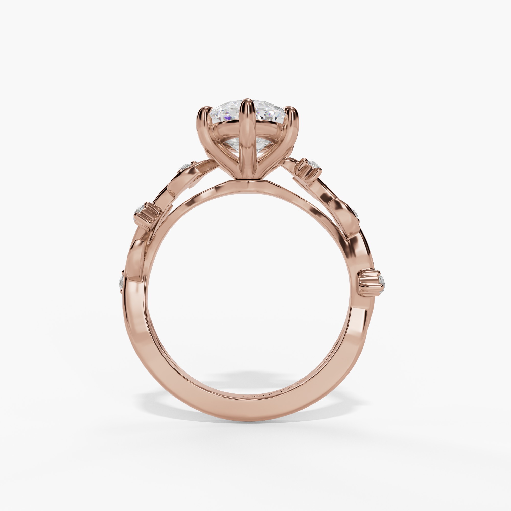 Oval Engagement Ring Setting With Marquise Natural Diamond Vine Accents in 14k Rose Gold — full ring view