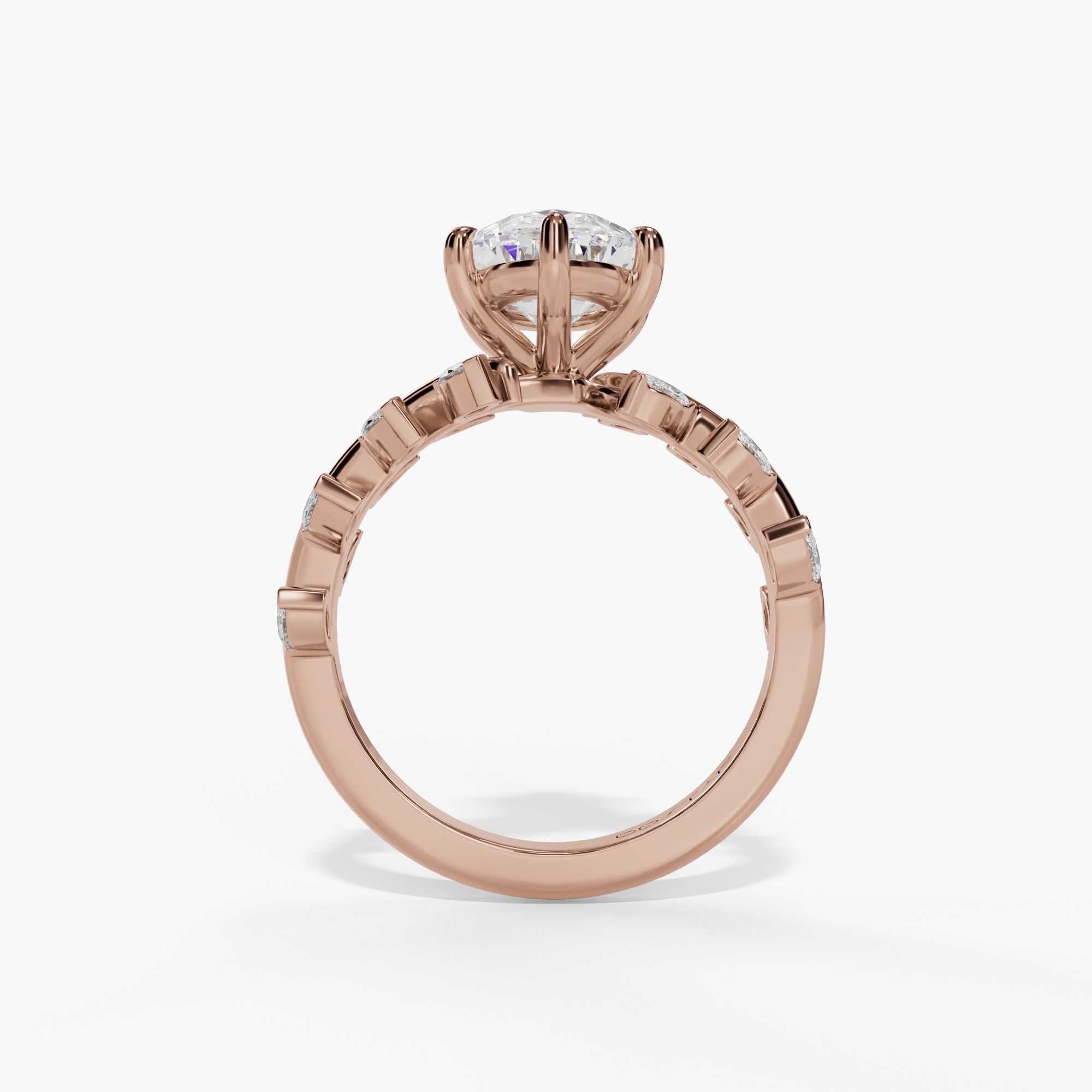 Oval Engagement Ring Setting With Marquise Natural Diamond Vine Accents in 14k Rose Gold — full ring view