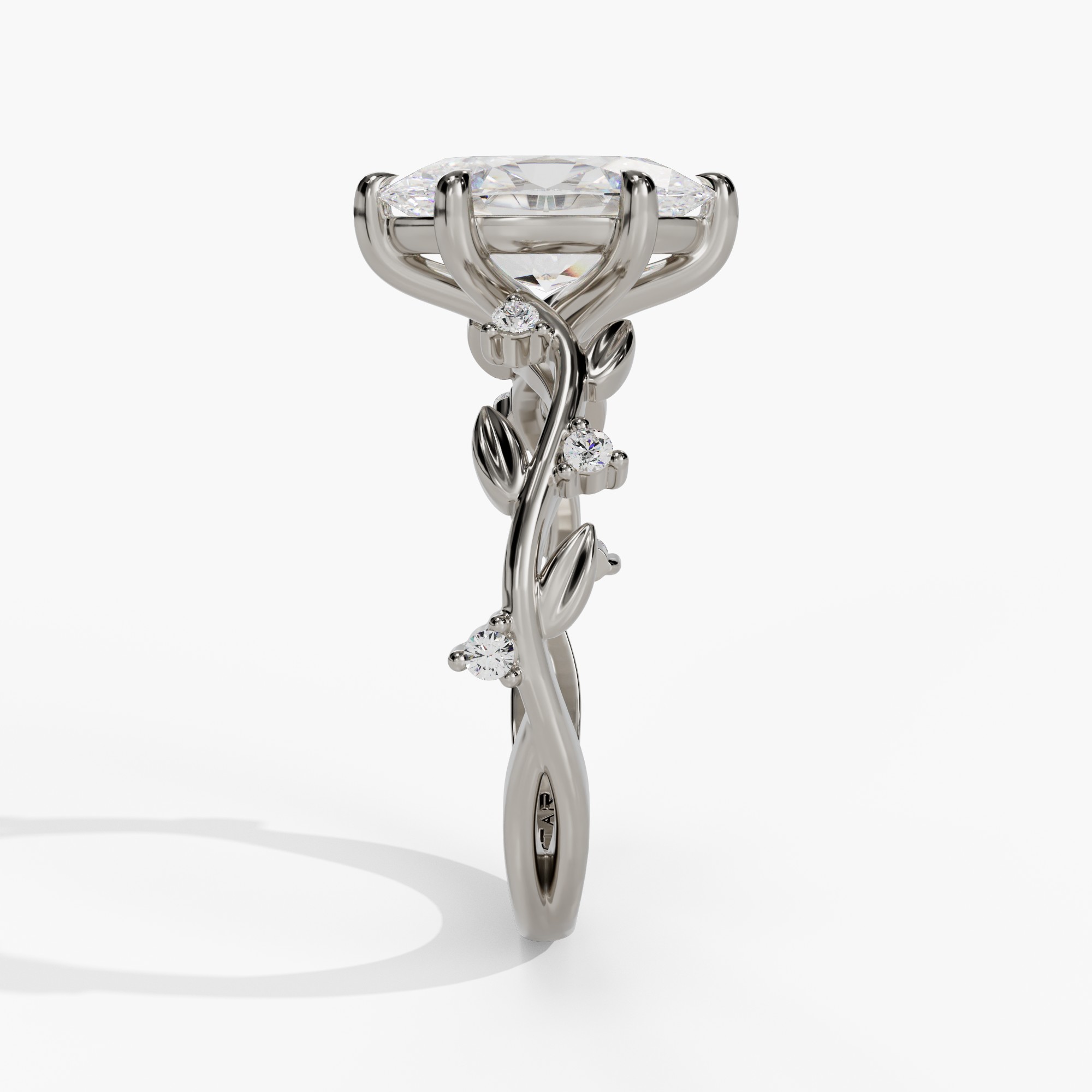 Oval Engagement Ring Setting With Marquise Natural Diamond Vine Accents in 14k White Gold — side view