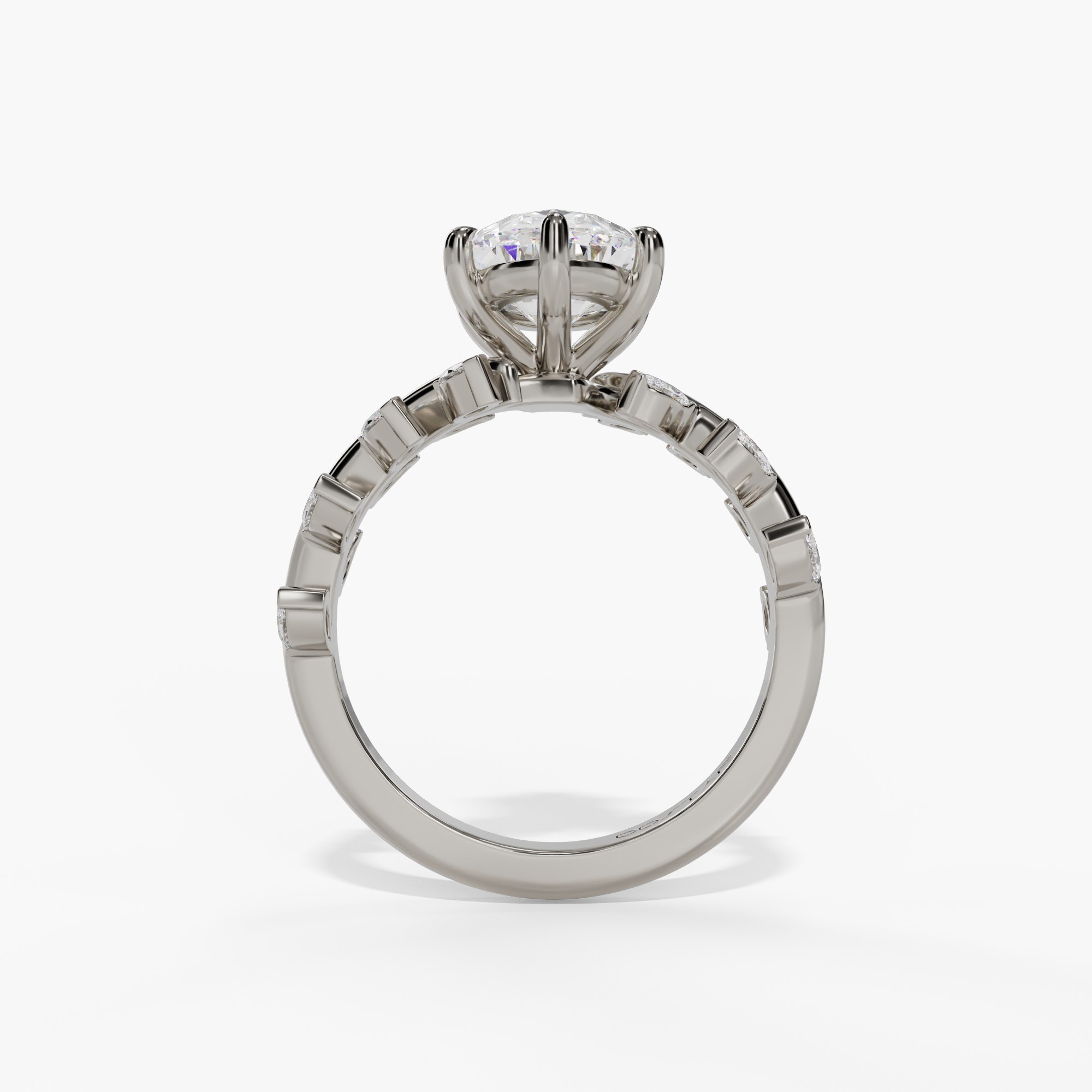 Oval Engagement Ring Setting With Marquise Natural Diamond Vine Accents in 14k White Gold — full ring view