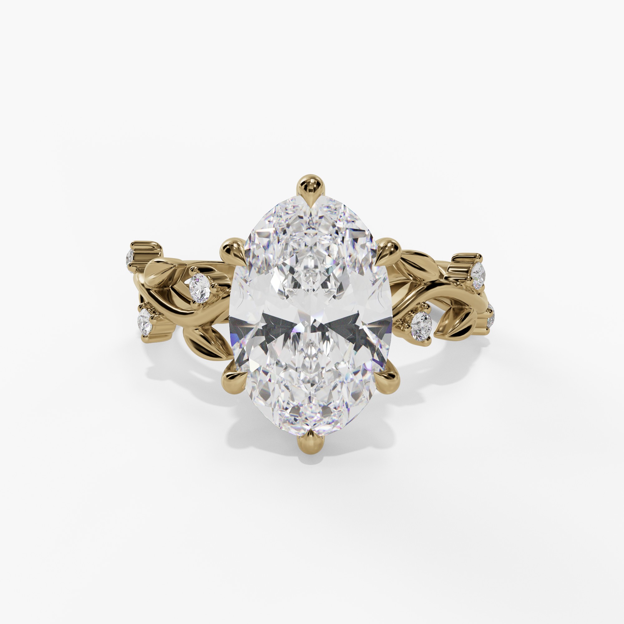 Oval Engagement Ring Setting With Marquise Natural Diamond Vine Accents in 14k Yellow Gold — front view