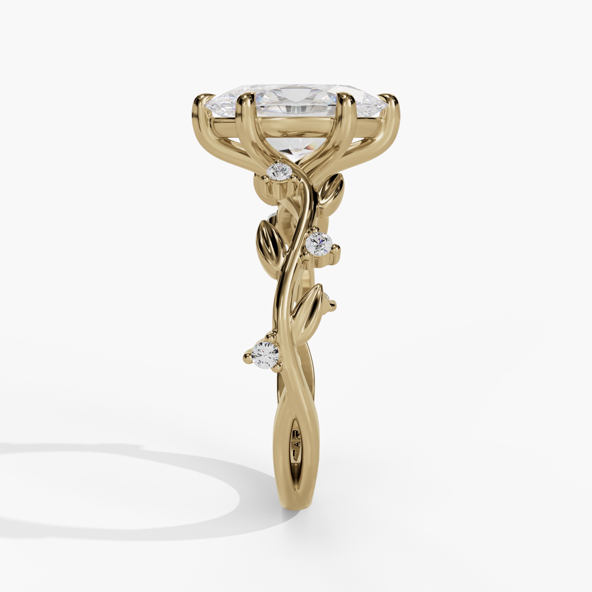 Oval Engagement Ring Setting With Marquise Natural Diamond Vine Accents in 14k Yellow Gold — side view