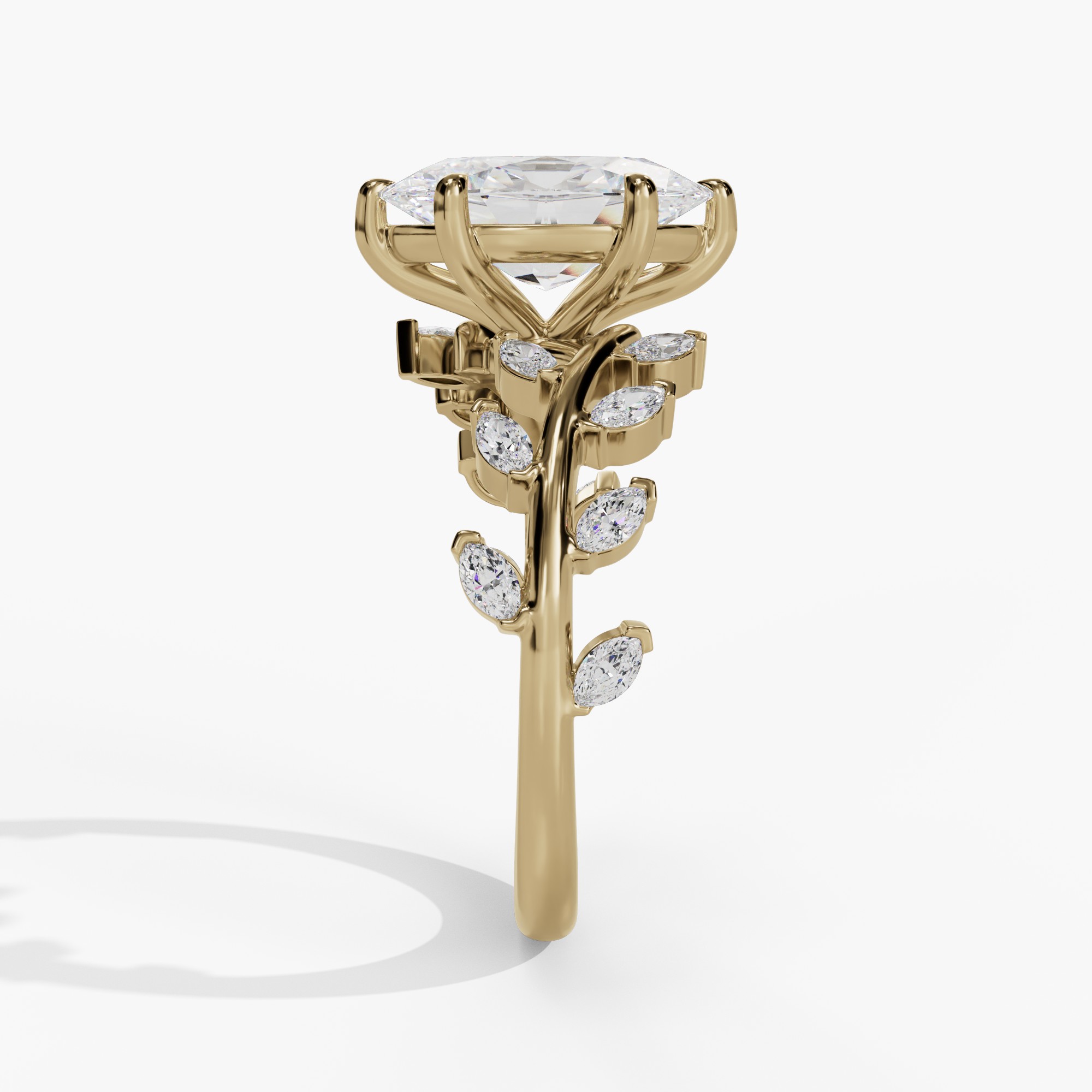 Oval Engagement Ring Setting With Marquise Natural Diamond Vine Accents in 14k Yellow Gold — side view