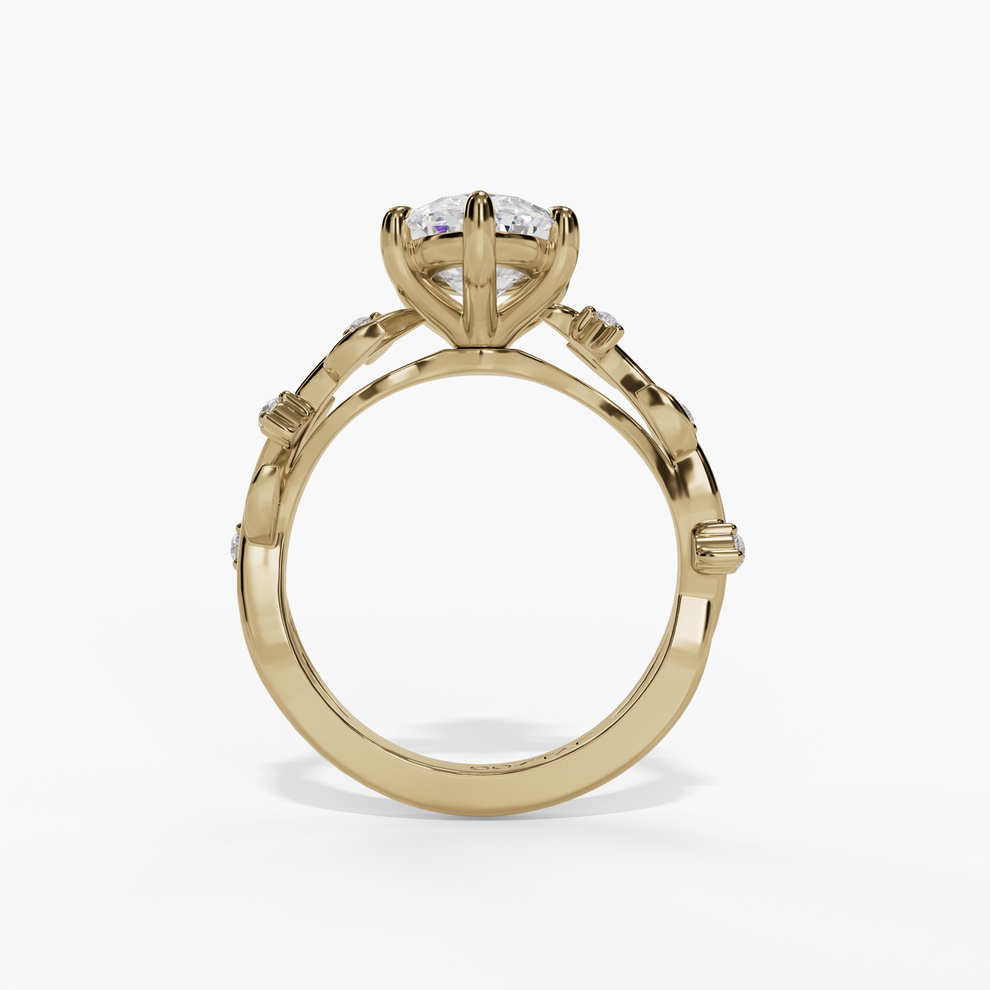 Oval Engagement Ring Setting With Marquise Natural Diamond Vine Accents in 14k Yellow Gold — full ring view