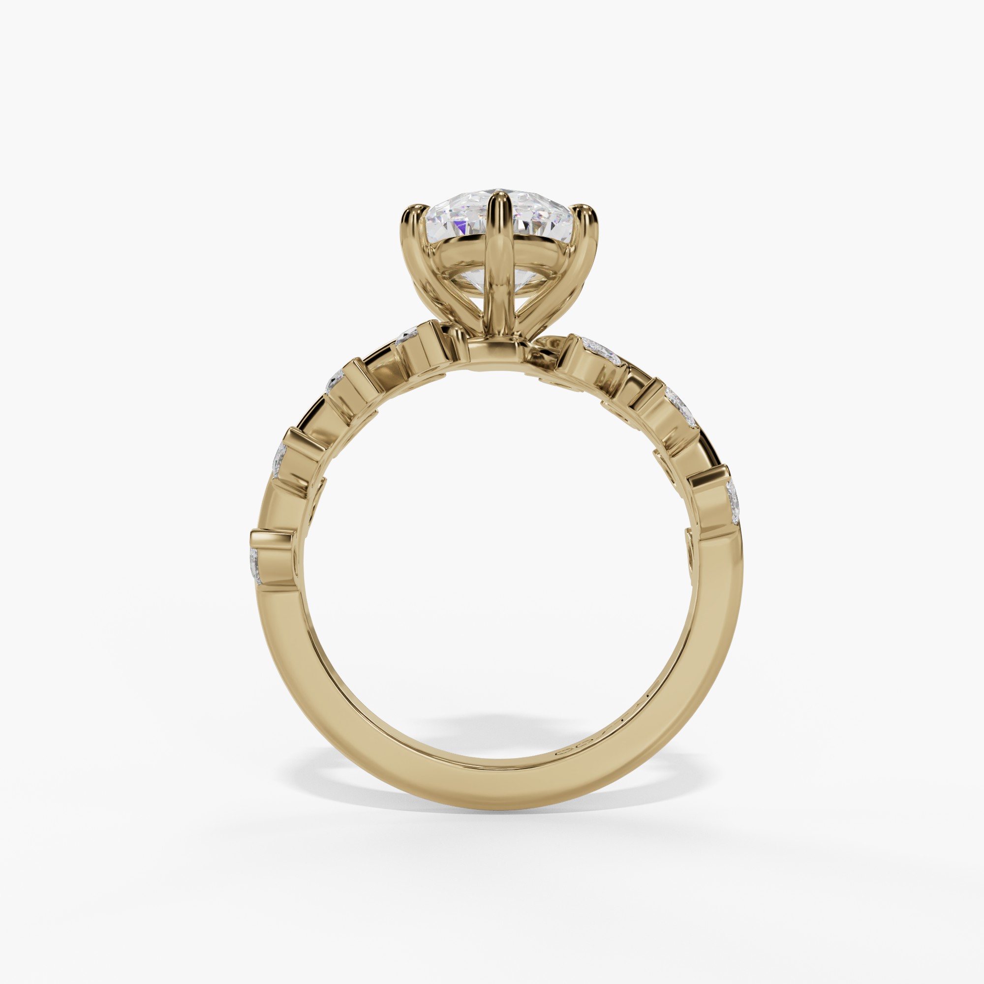 Oval Engagement Ring Setting With Marquise Natural Diamond Vine Accents in 14k Yellow Gold — full ring view