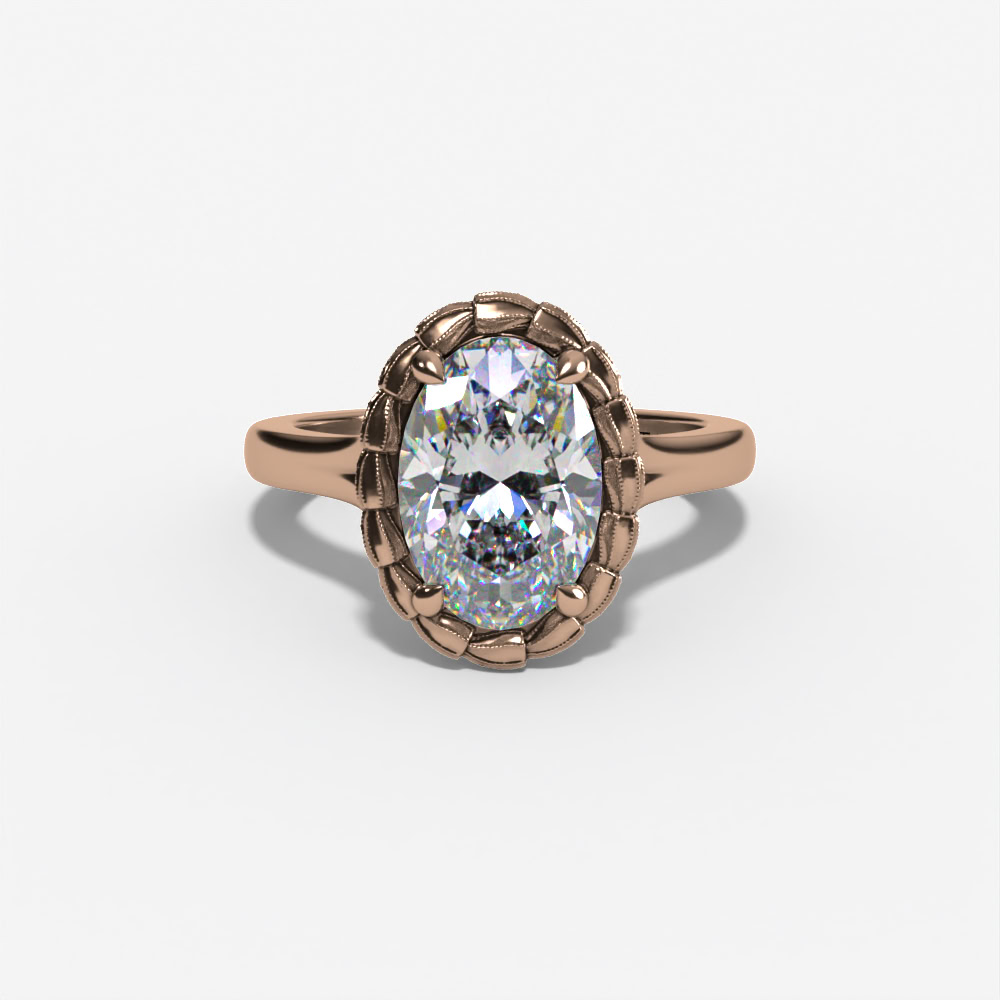 Oval Engagement Ring Setting With Pear-Shaped Natural Diamond Side Accents in 14k Rose Gold — front view