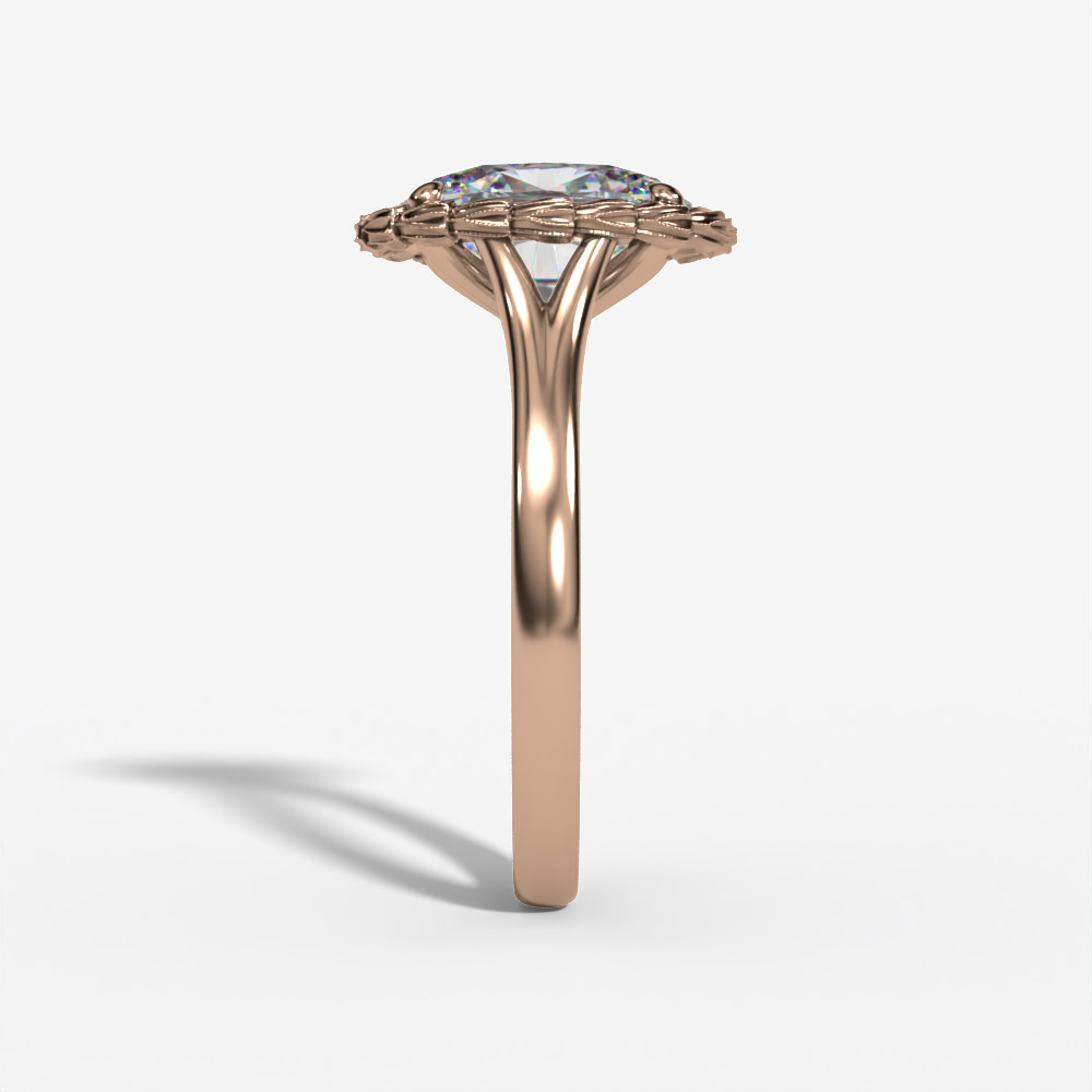 Oval Engagement Ring Setting With Pear-Shaped Natural Diamond Side Accents in 14k Rose Gold — side view