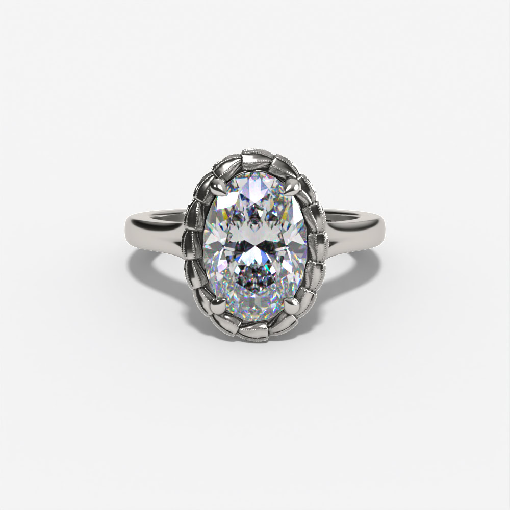 Oval Engagement Ring Setting With Pear-Shaped Natural Diamond Side Accents in 14k White Gold — front view
