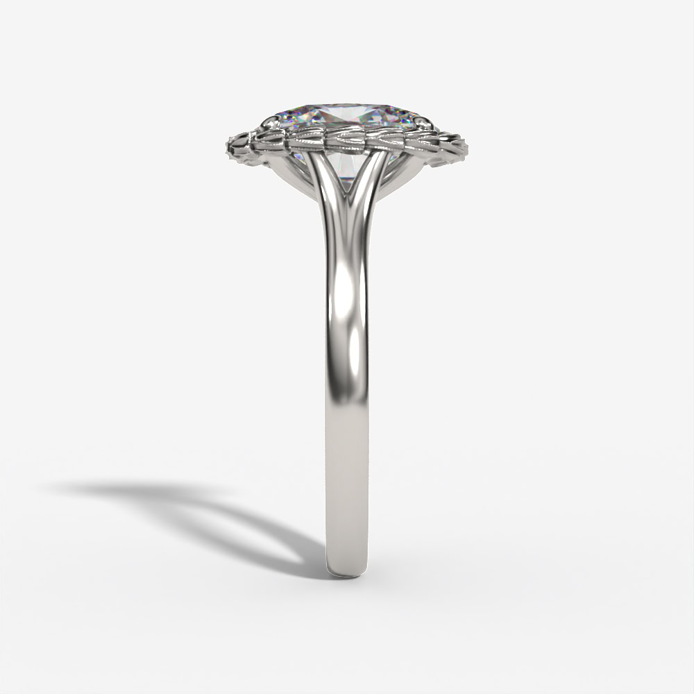 Oval Engagement Ring Setting With Pear-Shaped Natural Diamond Side Accents in 14k White Gold — side view