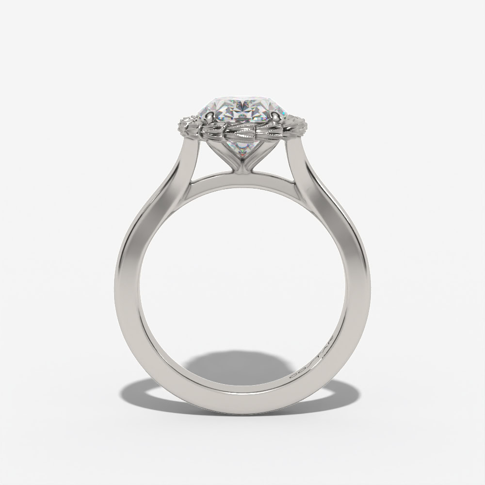 Oval Engagement Ring Setting With Pear-Shaped Natural Diamond Side Accents in 14k White Gold — full ring view