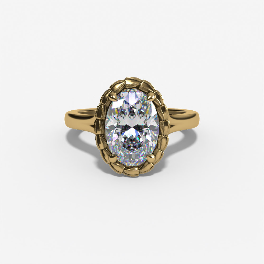 Oval Engagement Ring Setting With Pear-Shaped Natural Diamond Side Accents in 14k Yellow Gold — front view