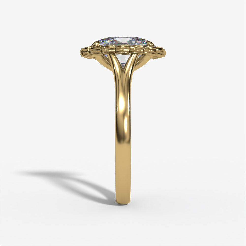 Oval Engagement Ring Setting With Pear-Shaped Natural Diamond Side Accents in 14k Yellow Gold — side view