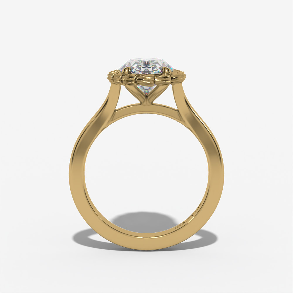 Oval Engagement Ring Setting With Pear-Shaped Natural Diamond Side Accents in 14k Yellow Gold — full ring view