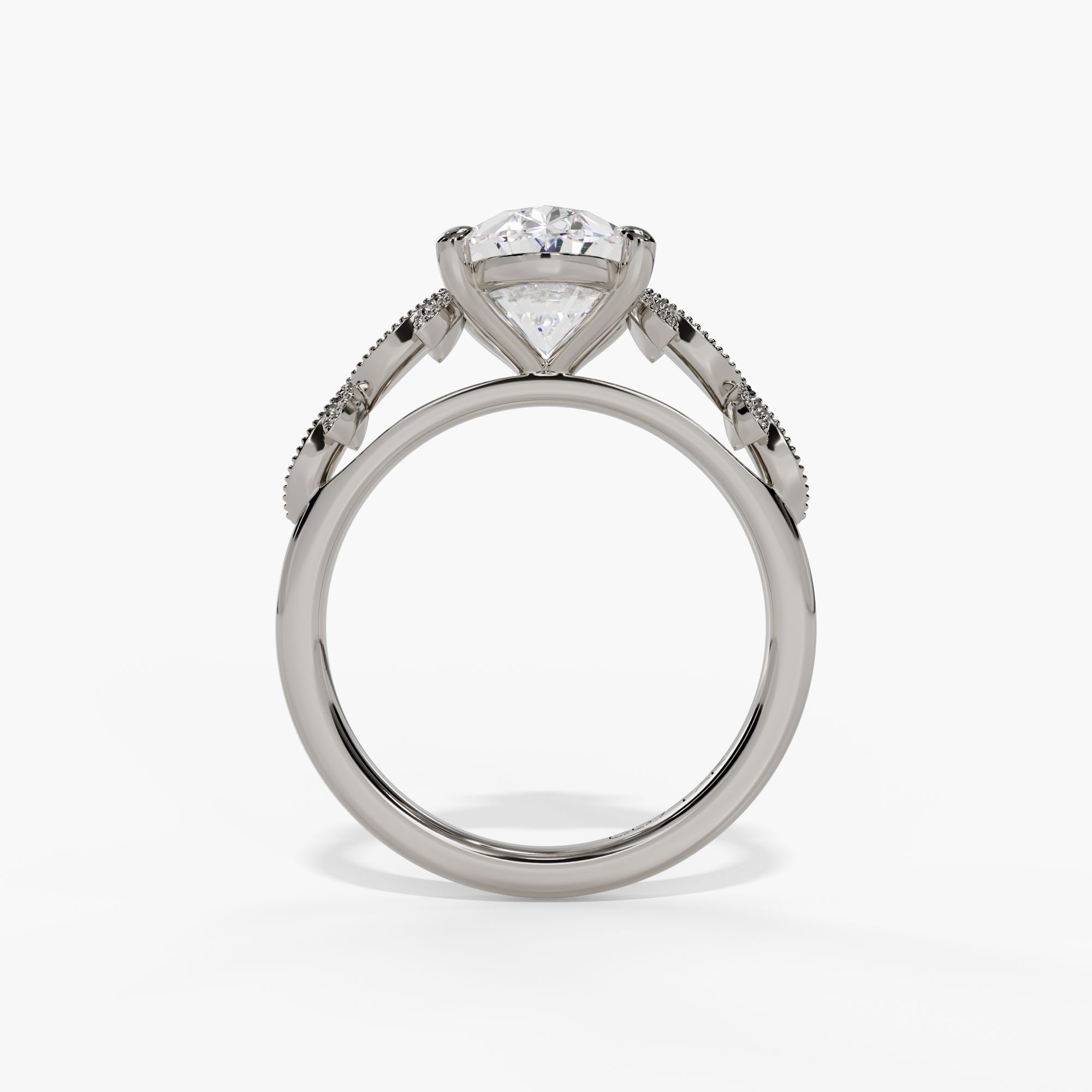 Oval Engagement Ring Setting With Pear-Shaped Natural Diamond Side Accents in 14k White Gold — full ring view