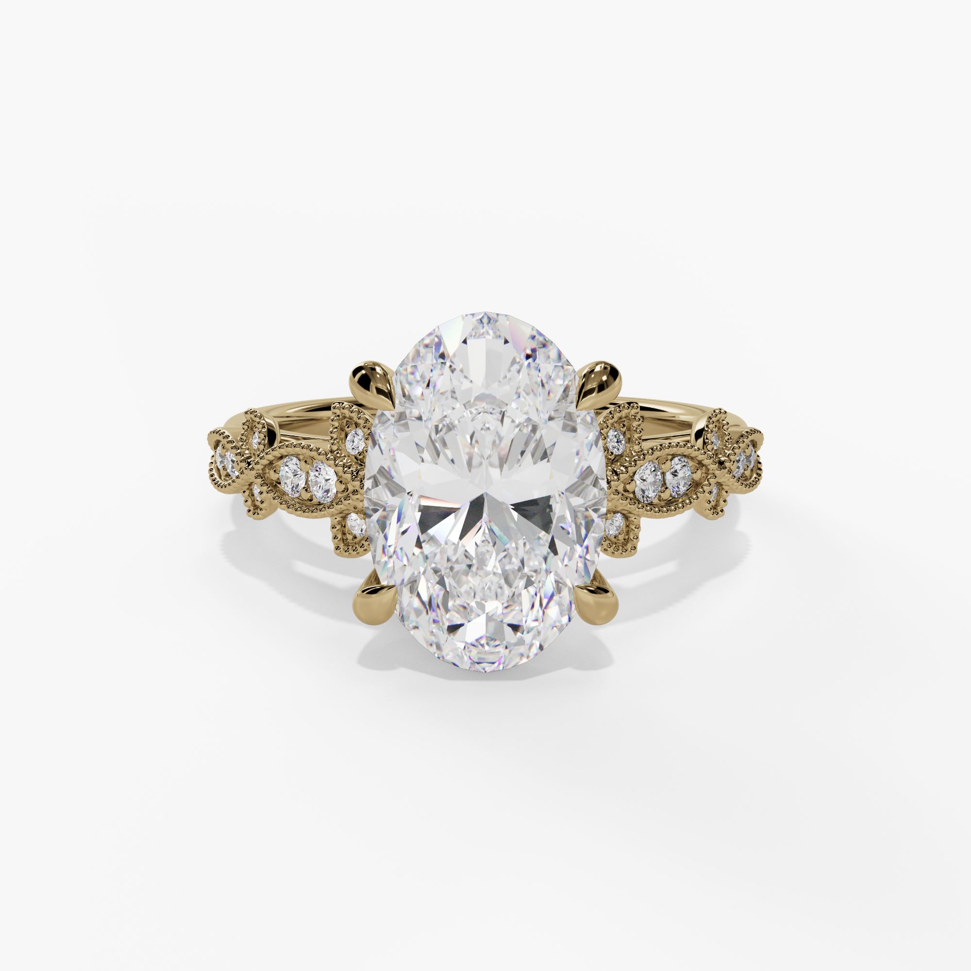 Oval Engagement Ring Setting With Pear-Shaped Natural Diamond Side Accents in 14k Yellow Gold — front view