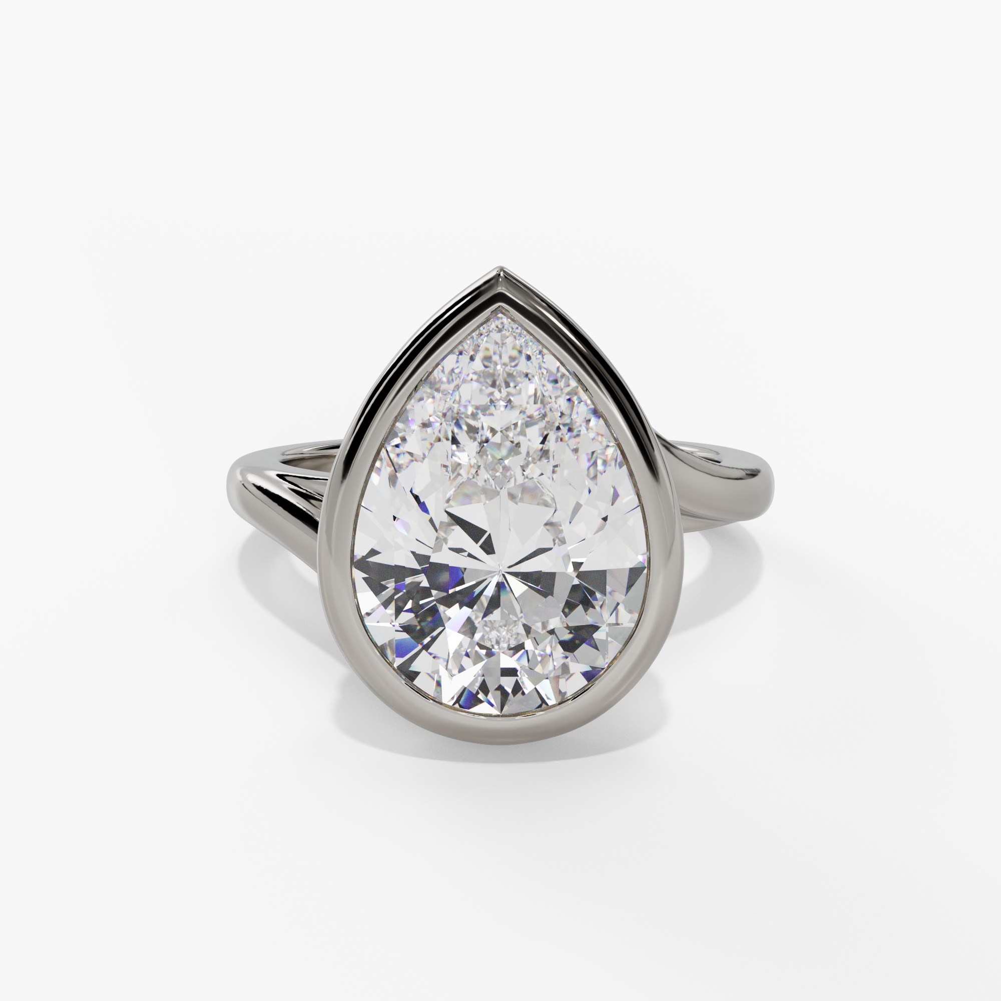 Bypass Bezel-Set Pear-Shaped Engagement Ring Setting With Hidden Baguette Natural Diamond Halo