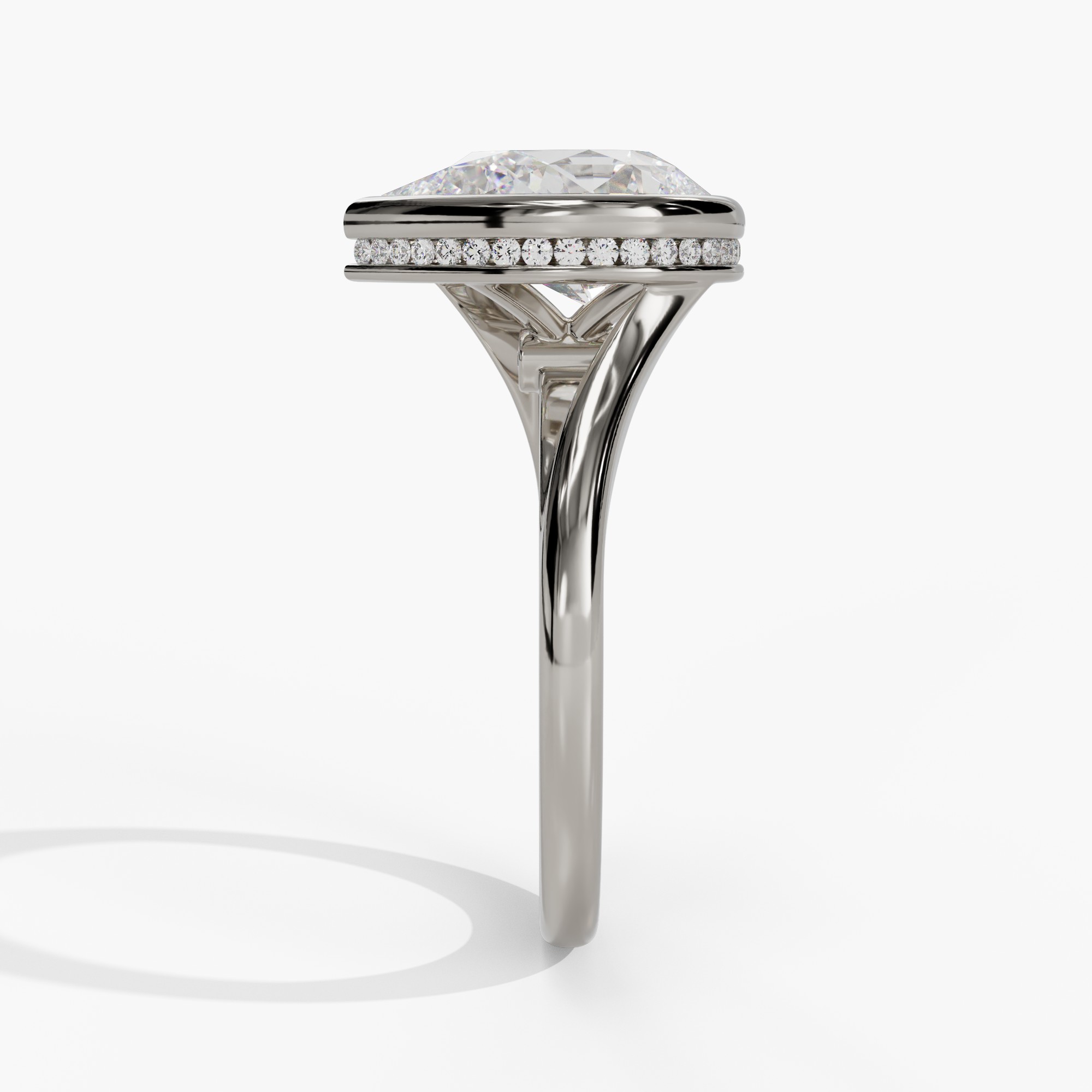 Bypass Bezel-Set Pear-Shaped Engagement Ring Setting With Hidden Baguette Natural Diamond Halo