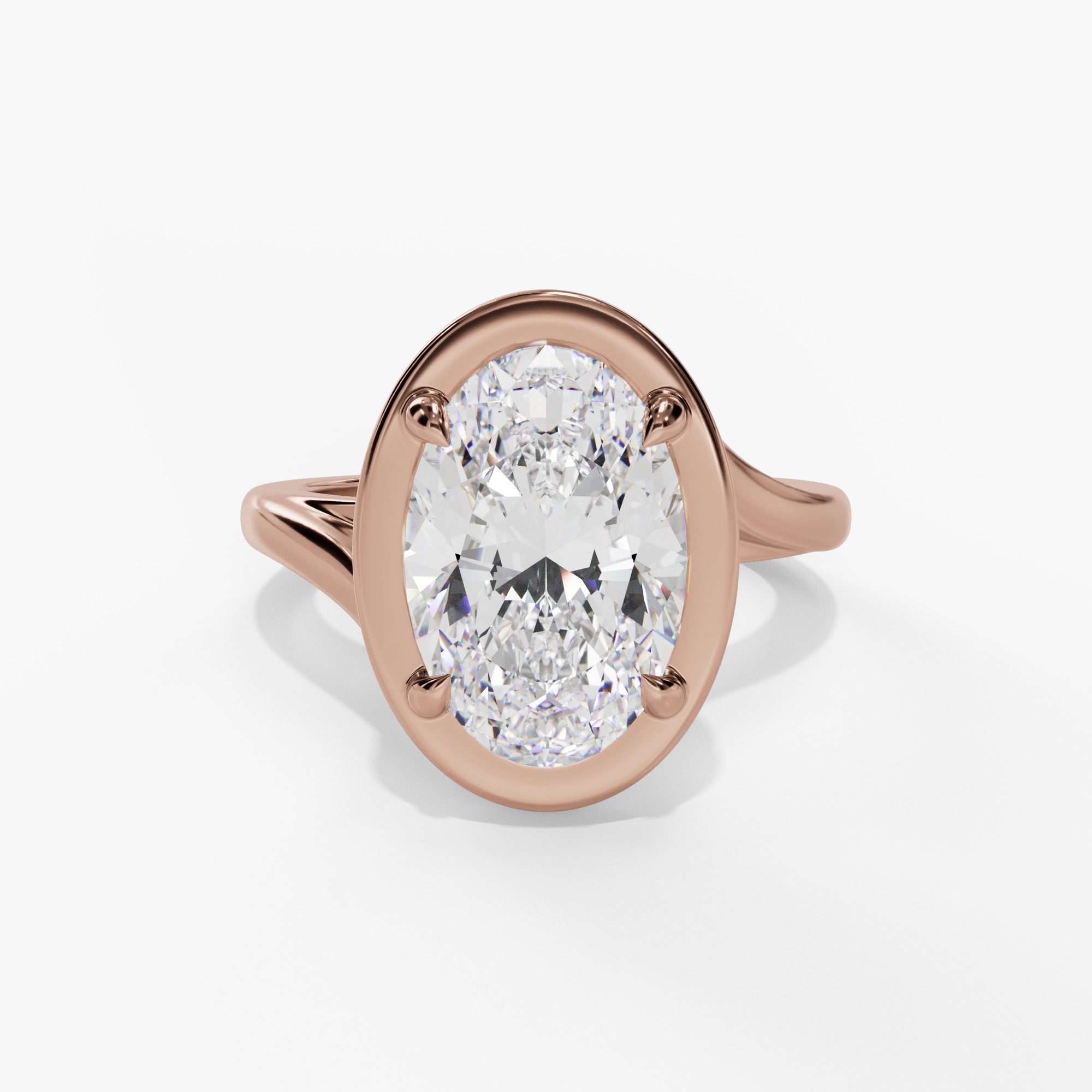 Bypass Framed Oval Engagement Ring Setting With Natural Diamond Hidden Halo