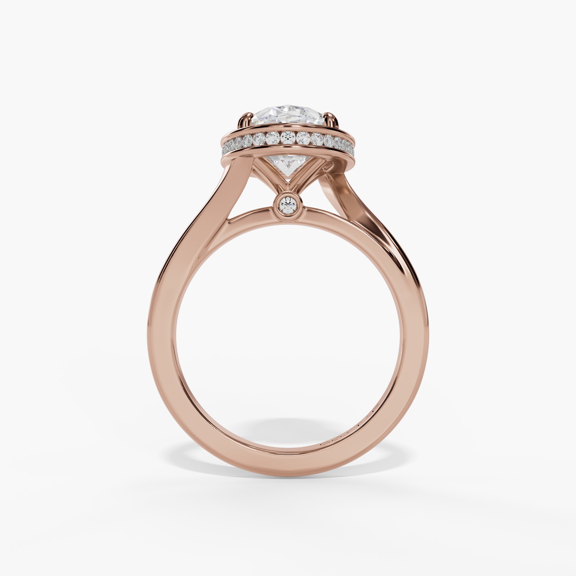 Bypass Framed Oval Engagement Ring Setting With Natural Diamond Hidden Halo